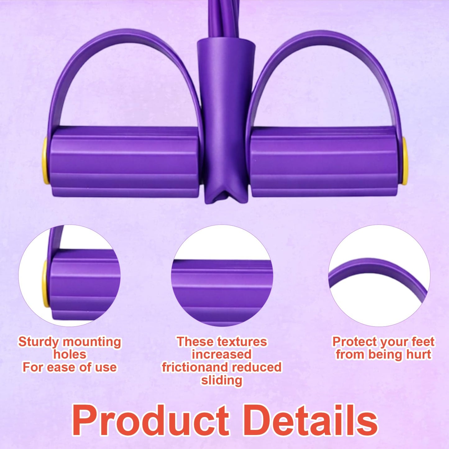 Pedal Resistance Band with Handle, Multifunction Foot Pedal Resistance Band, Full Body Resistance Bands for Home Workout and Office Exercise, Purple 6-Tube Pedal Resistance Band