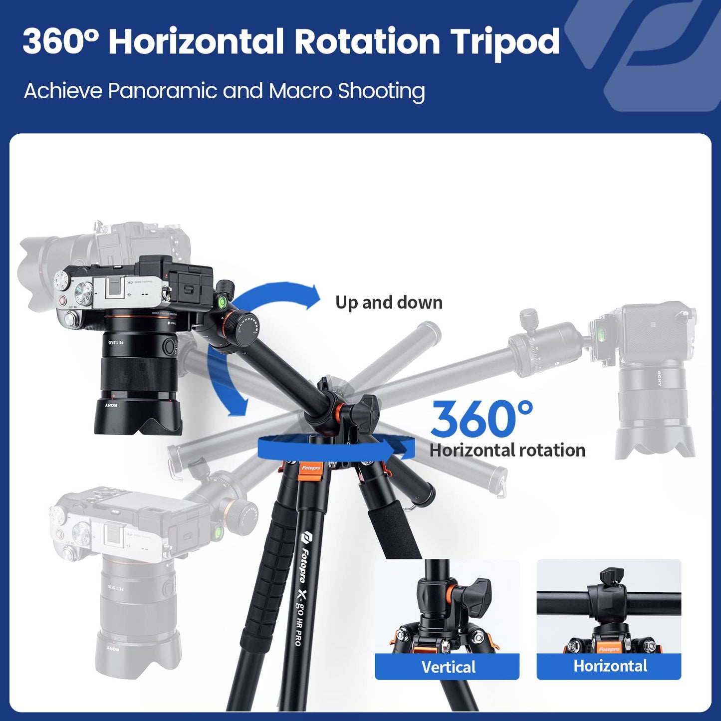 Fotopro Horizontal Camera Tripod 75 Inch Aluminum 360 Degree Ball Head Quick Release Plate DSLR Tripod for Travel Camera Video Camcorder