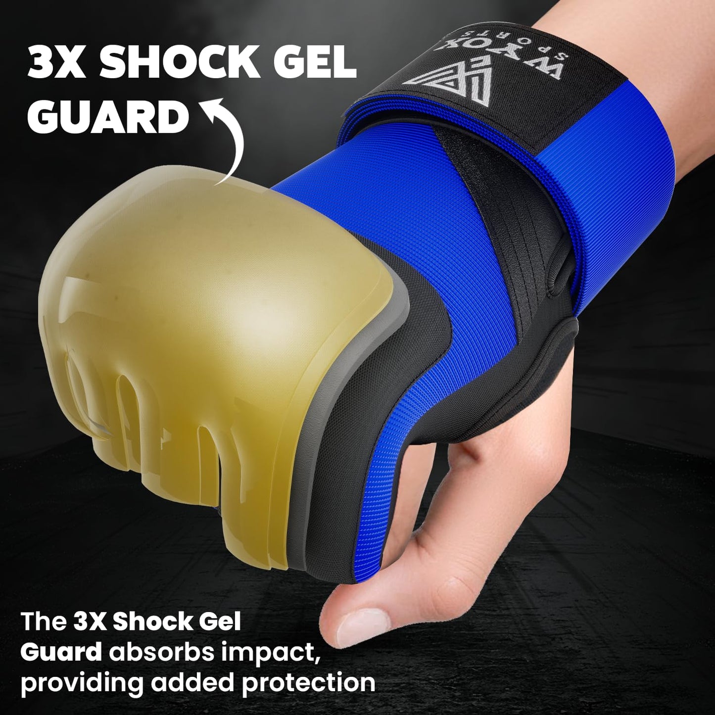 WYOX Gel Boxing Hand Wraps Inner Gloves for Men & Women, 80cm Quick Wrist Straps, Padded Knuckle Protection for Muay Thai Kickboxing, Hand Wraps for Boxing & Martial Arts (Blue, L/XL)