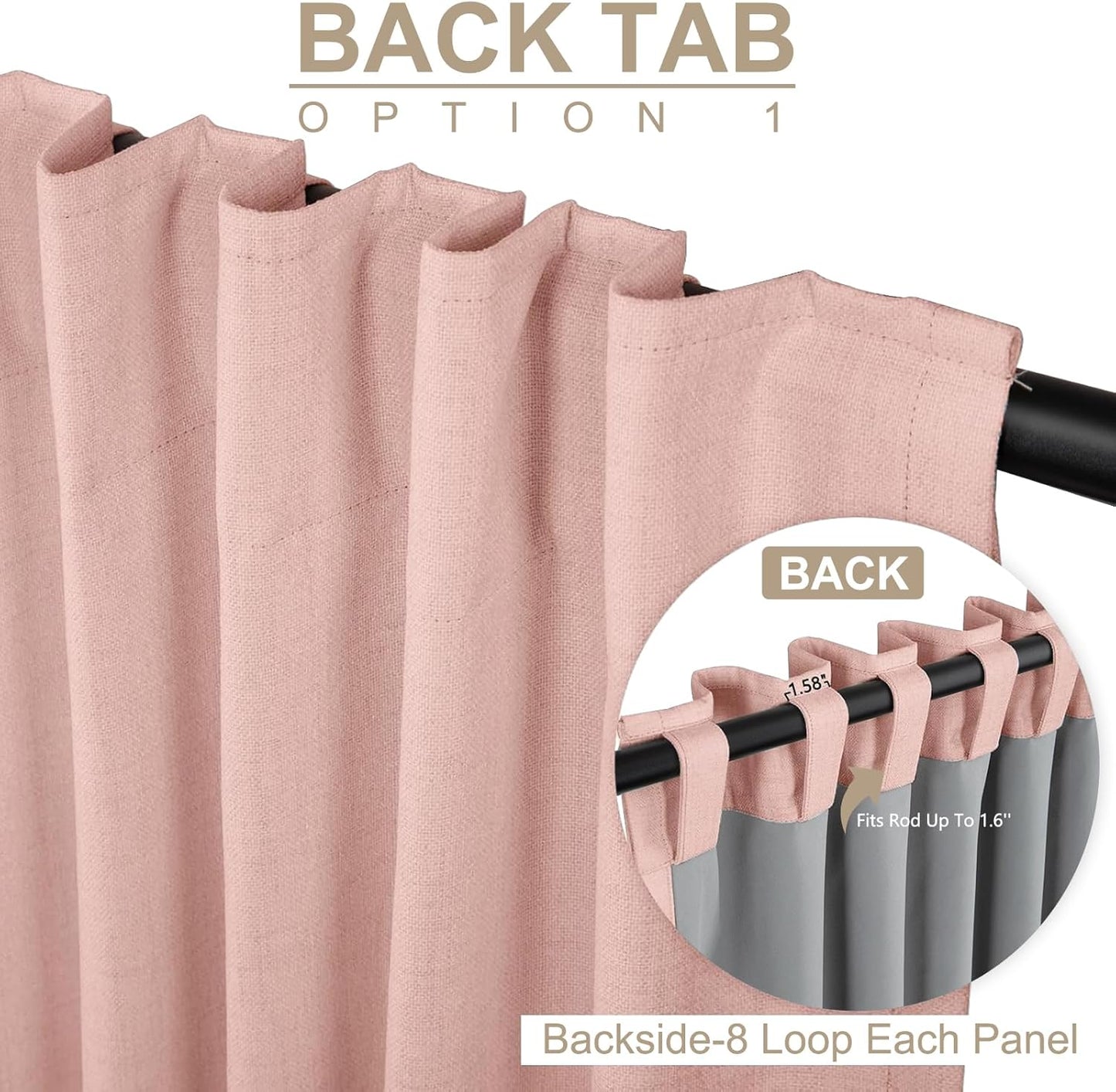 Skiennix 100% Blackout Linen Curtains - Thermal Insulated Drapes for Bedroom | 90" Long, Blush Pink