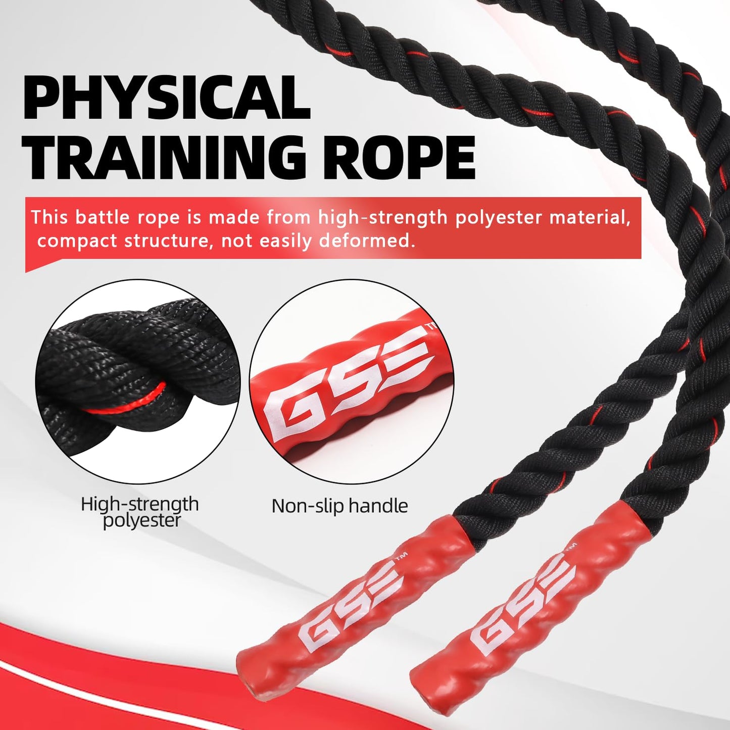GSE Games & Sports Expert Gym Battle Rope, Heavy-Duty Workout Ropes for Indoor & Outdoor Workout, Exercise Rope for Strength Training - 30 Feet