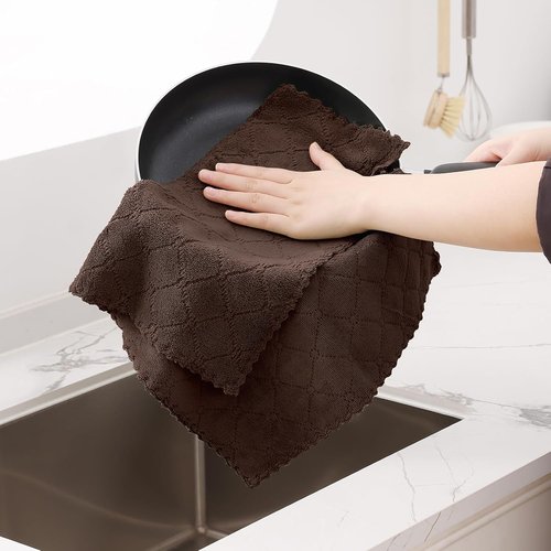 Homaxy Dish Towels - Super Soft & Absorbent Coral Velvet | 12 Pack, 13 x 19 Inches, Brown