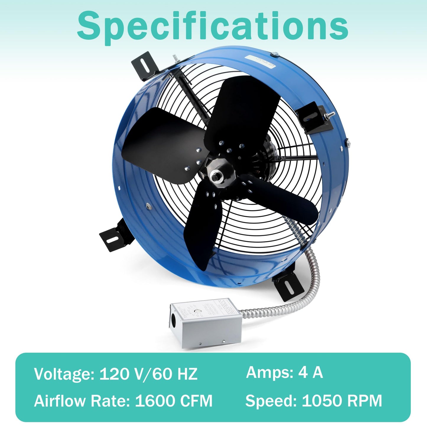 Hipoilk Gable Mount Attic Fan with Adjustable Thermostat, 15 Inch Exhaust Fan for Attic, Garage, Shed, Shop Ventilation, 1600 CFM, 1050 RPM, 2400 SQF Coverage Area