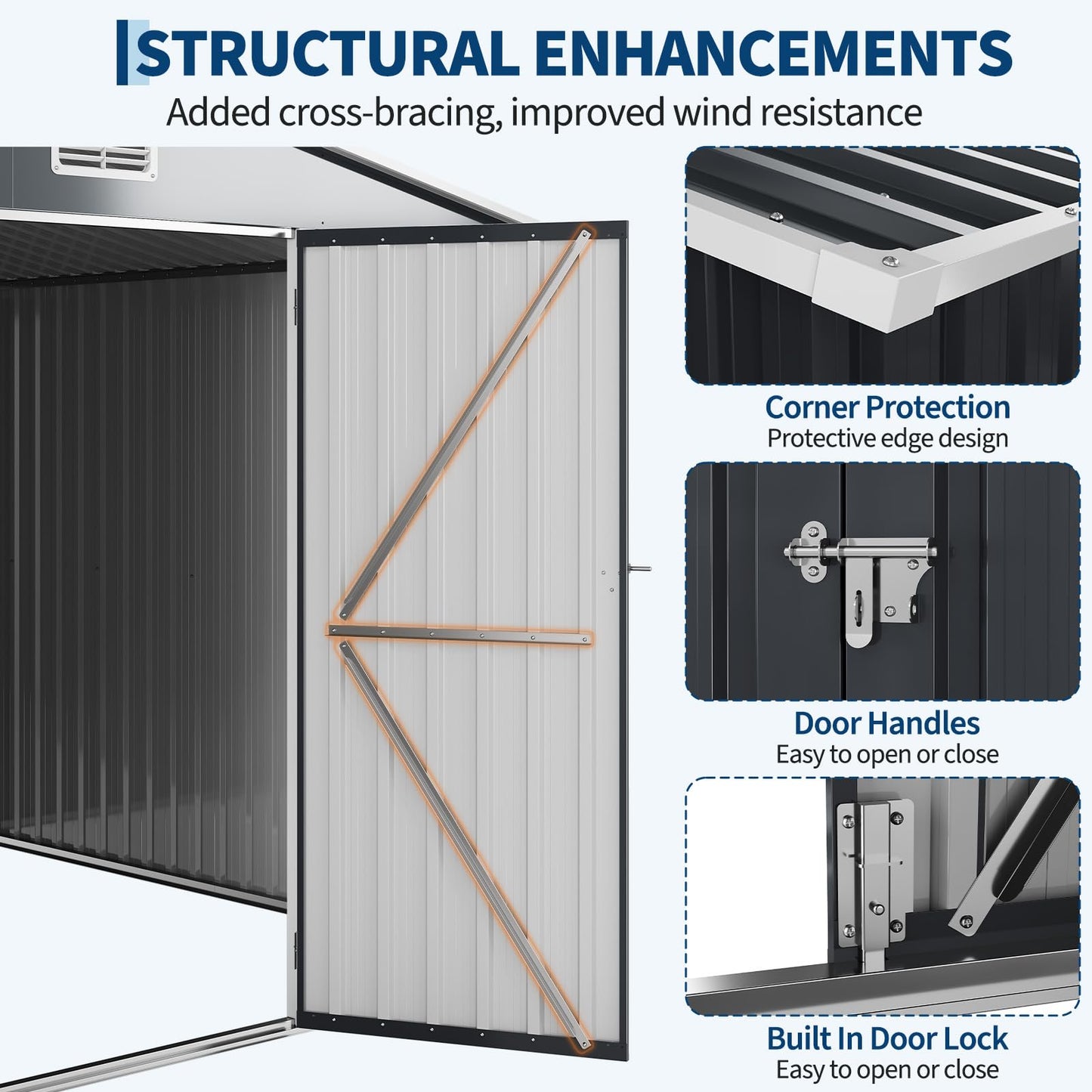 Garvee 10 x 12 ft Outdoor Storage Shed, Heavy-Duty Waterproof Tool Shed Storage with Lockable Door, Vents and Updated Frame Structure, Large Metal Tool Shed for Backyard, Patio Lawn, Grey
