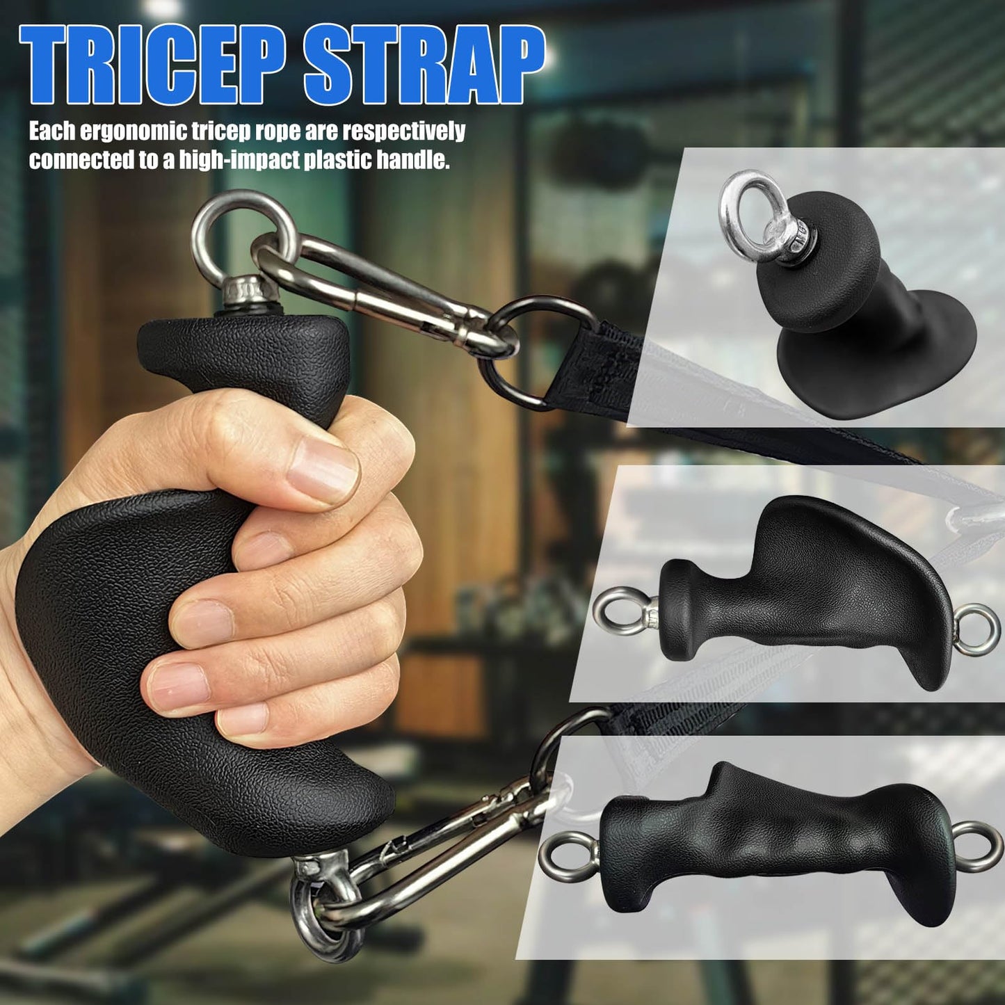 Ergonomic Tricep Rope Pull Down Attachment, Upgraded Long Triceps Rope Cable Attachments for Gym, Lat Pull Down Bar for Cable Machine, Tricep Lat Pulldown Workout Cable Attachments (CABLE HANDLES-02)