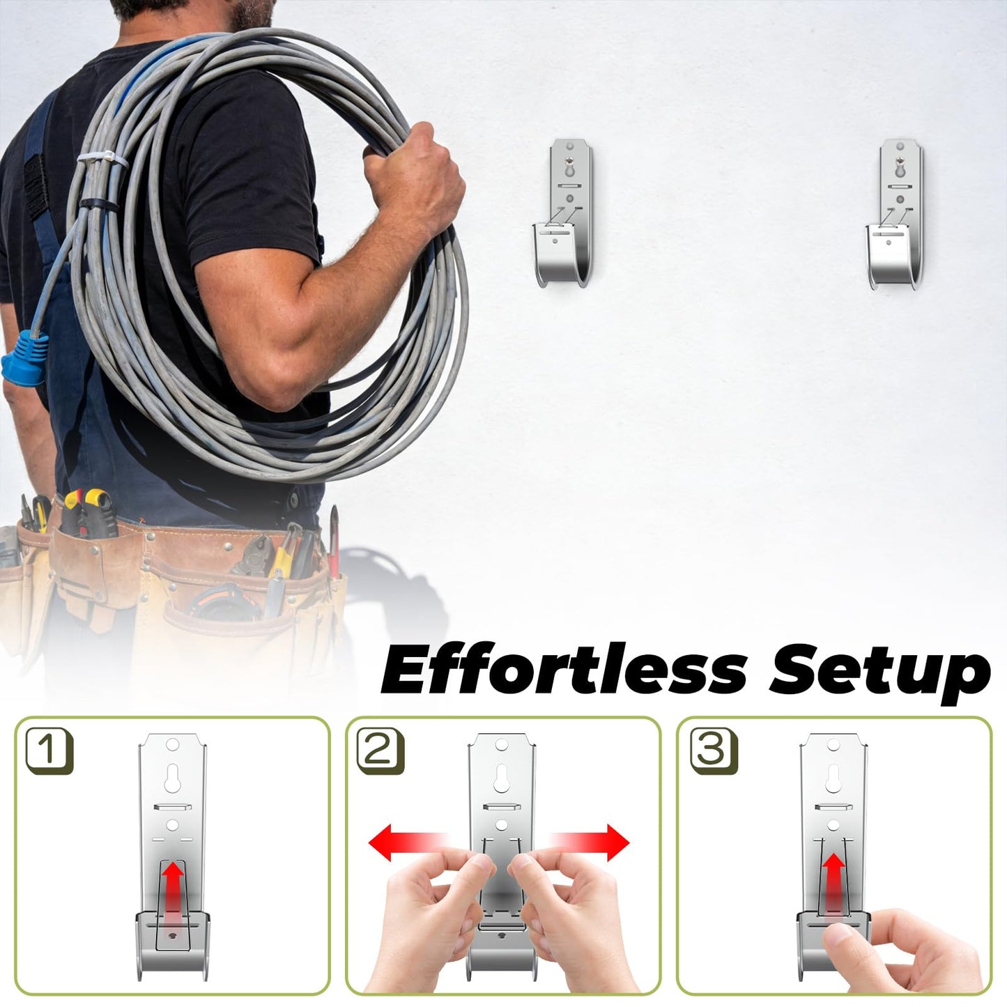 Fixirons 100pcs 2 Inch J Hook Wall Mount J Hook with Retainer Clip Rust-Resistant J Hook for Hanging Wire Cable Management & Organization Solution