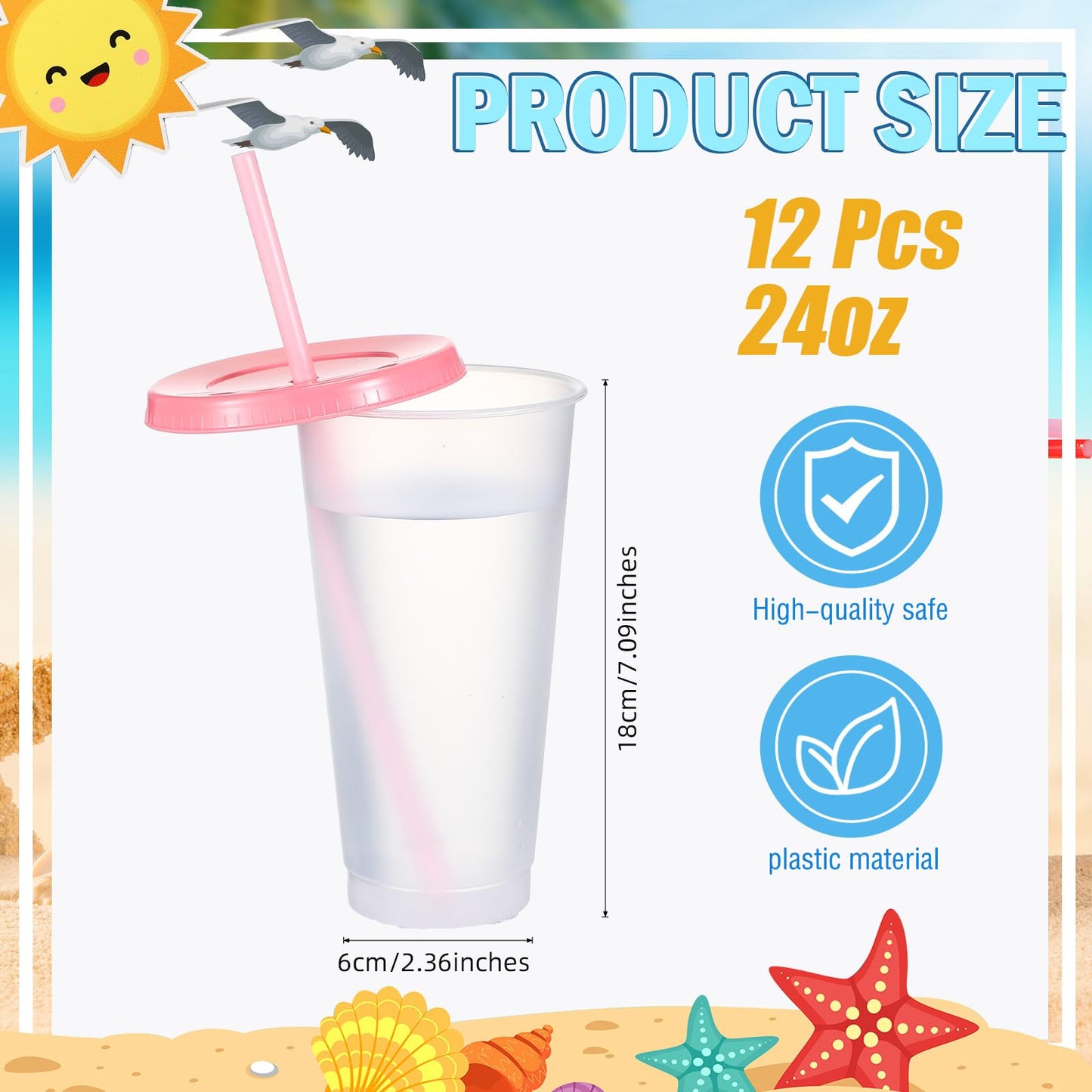 Mifoci 12 Pcs Plastic Tumbler with Lids and Straws Reusable Plastic Tumblers Bulk Mug Tumbler with Straw and Lid Tumbler Ice Cold Drinking Cup for Water Smoothie Birthday Party (Pink,24oz)