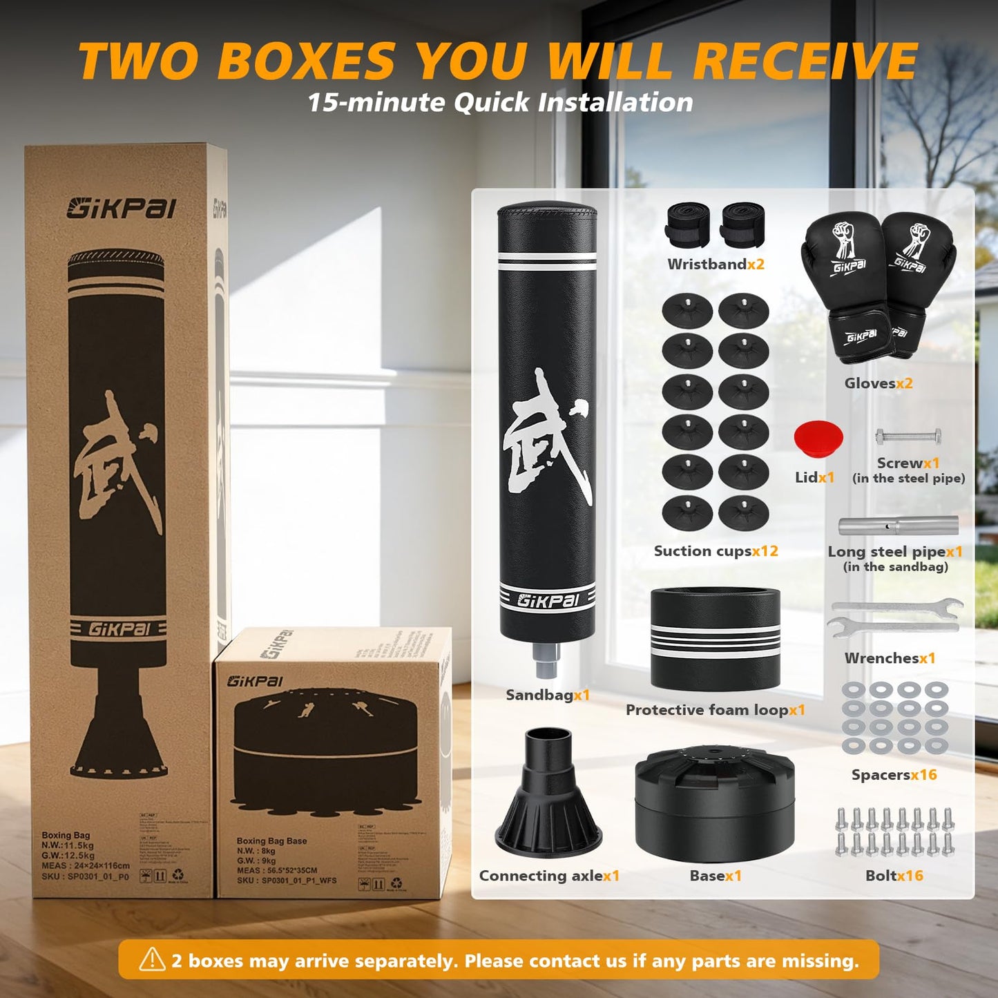 GIKPAL Freestanding Punching Bag for Adults 67'' Heavy Boxing Bag with Boxing Gloves, No Spring Low-Noise Standing Bag for Home Office Kickboxing (Black 02)