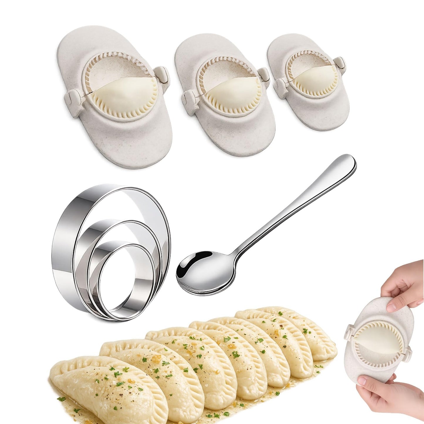 Dumpling Maker Set with Dough Cutter, Easy One-Press Dumpling & Pastry Press Mold for Home Cooking, No Leaking, Secure Seal, 3 Sizes (4", 3", 2.6")