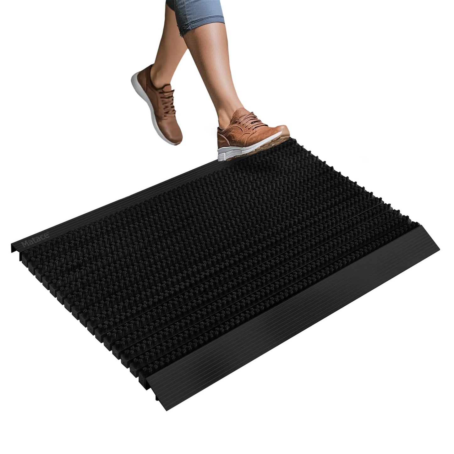 Matace 35.4x22.2 Heavy Duty Aluminum Outdoor Doormat, 100% Nylon Brush, All-Season, All-Weather, Waterproof, Non-Slip, Noiseless, Front Door, Porch, Garage, Mud Room, Patio Entrance Door Mat, Black