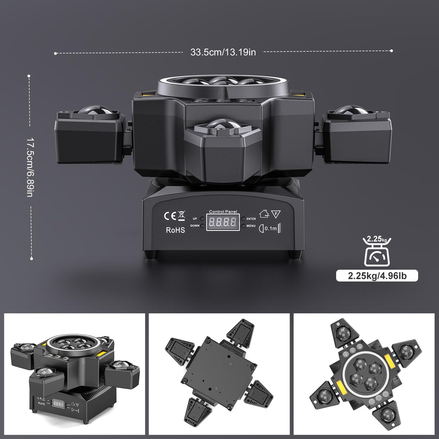 120W Stage Moving Head Light,4 Arms RGBW 4-in-1 Stage Lighting Beam/Wash/Red Green Starry Sky Golden Strobe RGB Halo Effect Light,Sound-Active/DMX/Remote Control for Party Club Stage Show