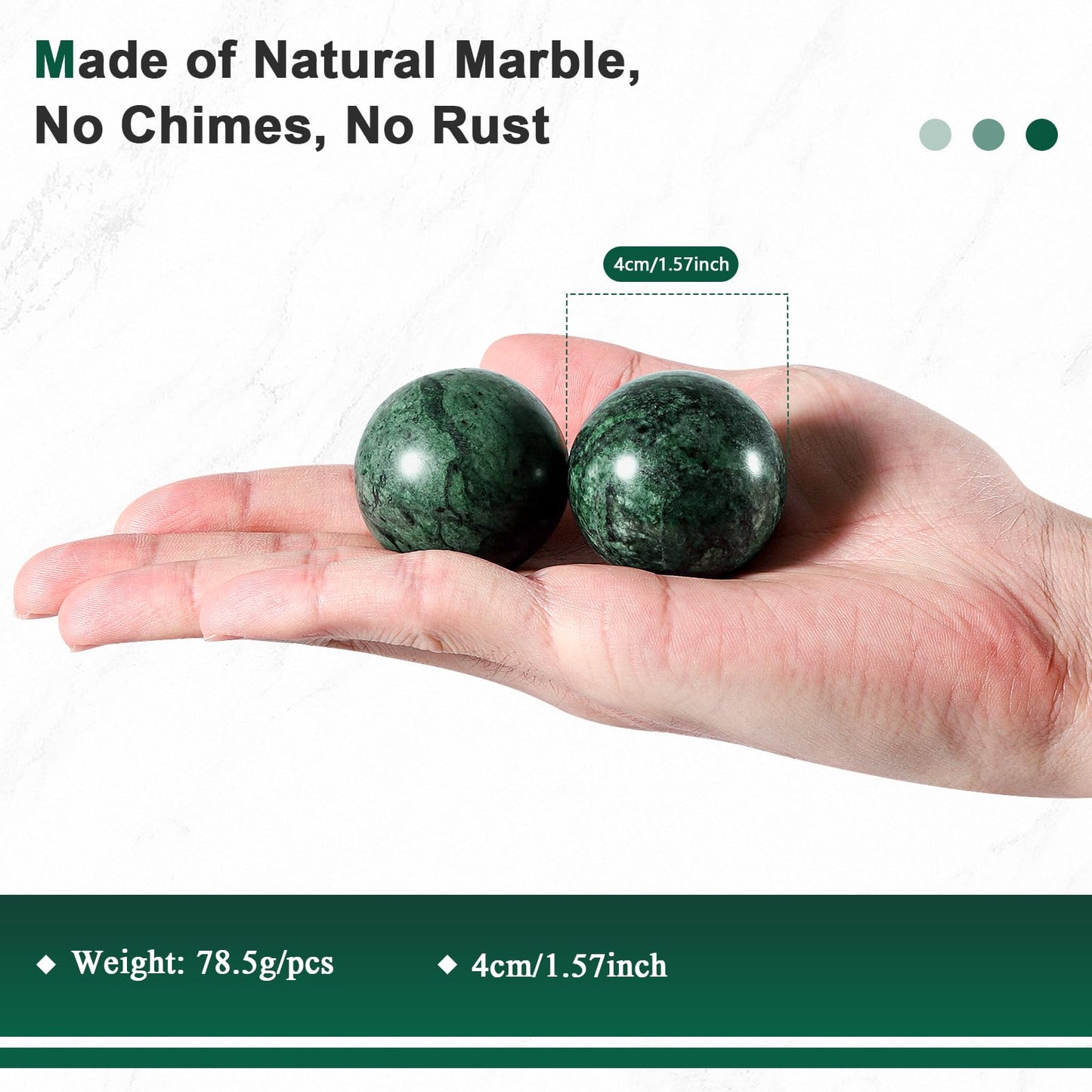 Learay 2Pcs Baoding Balls, Baoding Balls for Hand Therapy, Chinese Health Exercise Massage Balls with Carry Pouch for Stress Relief Meditation Ball(Green/1.57 inch)