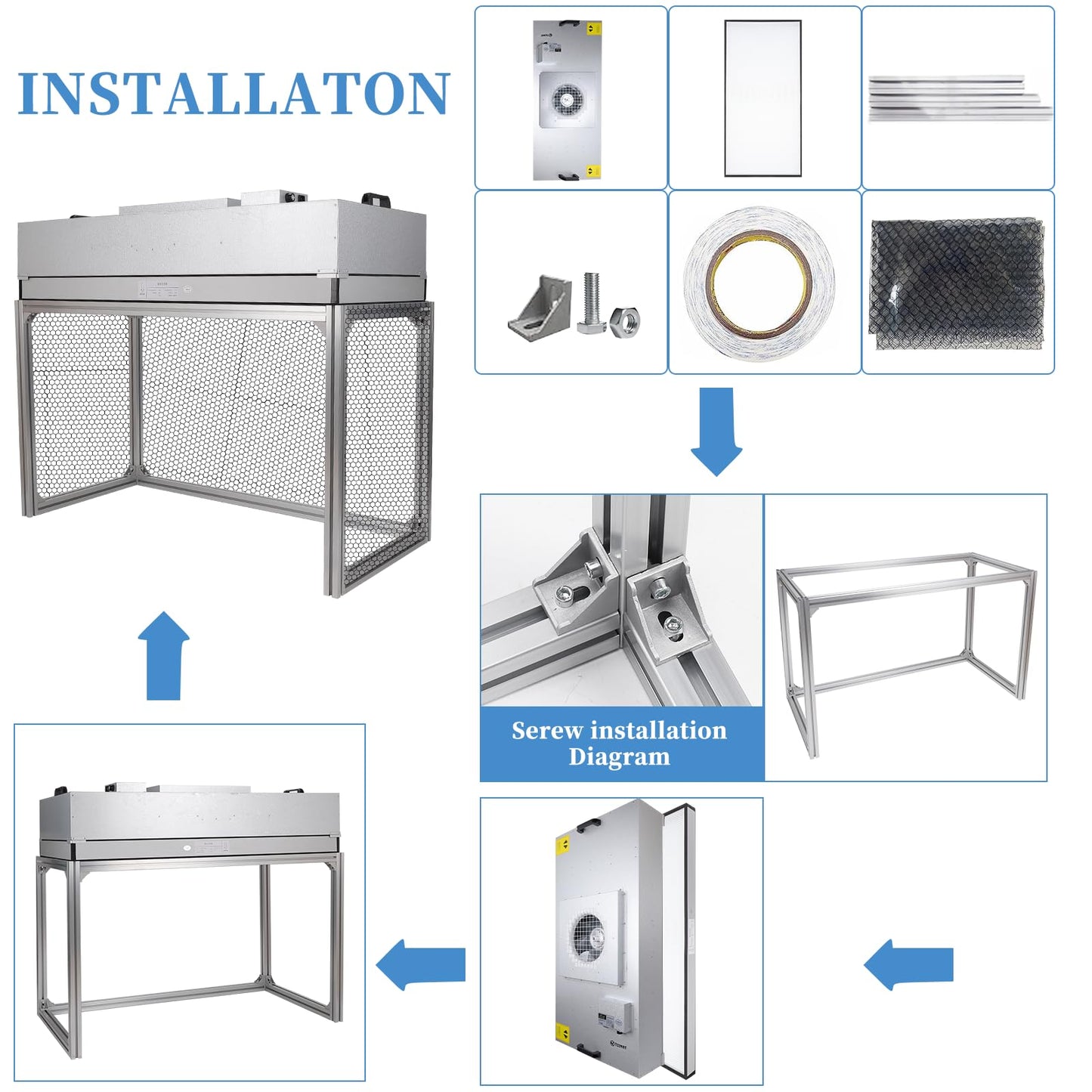 Vertical Laminar Flow-Hood Fan-Filter-Unit Yzzwer - FFU HEPA Filters for Class 100/ISO 5 Cleanliness in Clean Mycology and Mushroom Room 47.2" x 23.6" x 29" Working Area 110V