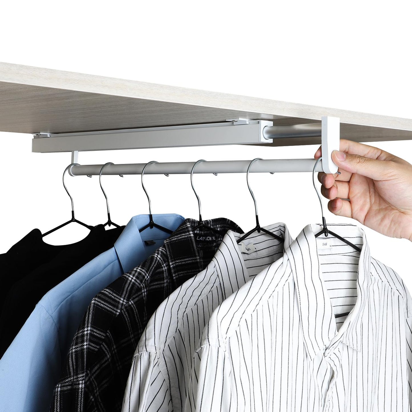 BaiNong Pull Out Closet Rod - White, 21-1/4 Inch, Telescopic Trouser Rack for Shallow Cabinet, Organize Pants & Clothes