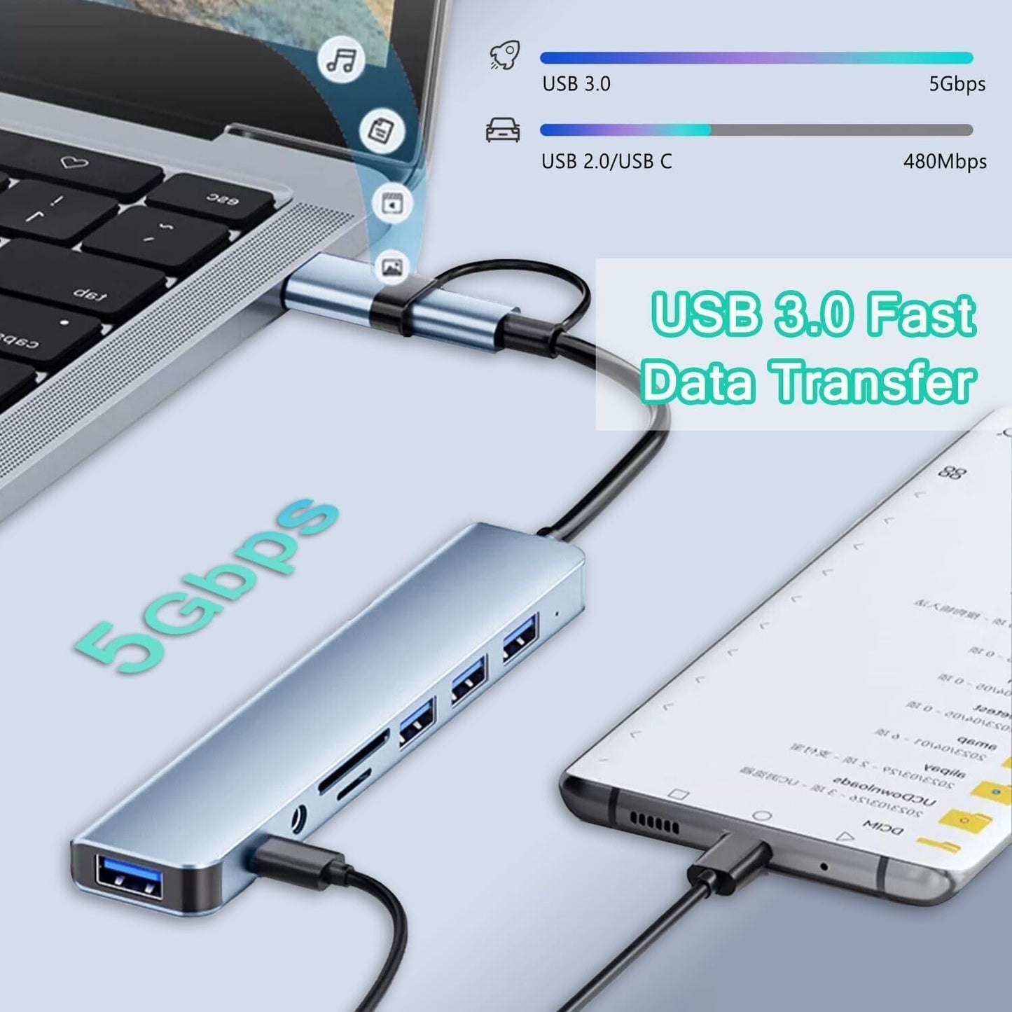 MiaoYfei 8 1 3.0 4 1 USB C Hub Upgrade in USB Splitter Port Extender for Laptop, USB Hub USB Adapter&USB C Splitter USB