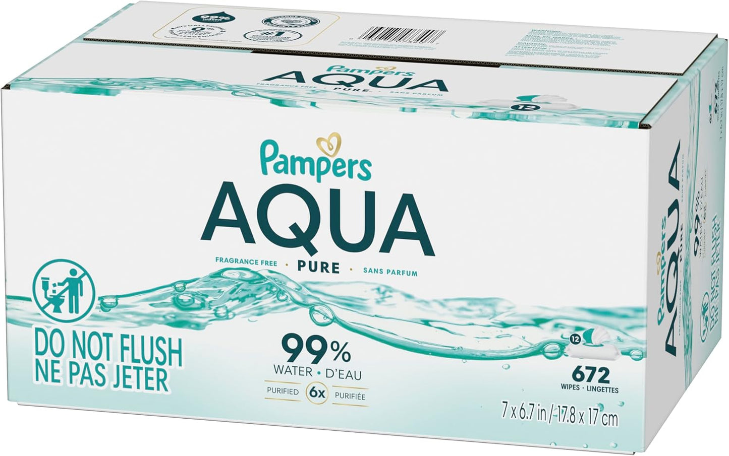 Pampers Aqua Pure Baby Wipes - 99% Water, Fragrance-Free, 672 Total Wipes in 12 Flip-Top Packs