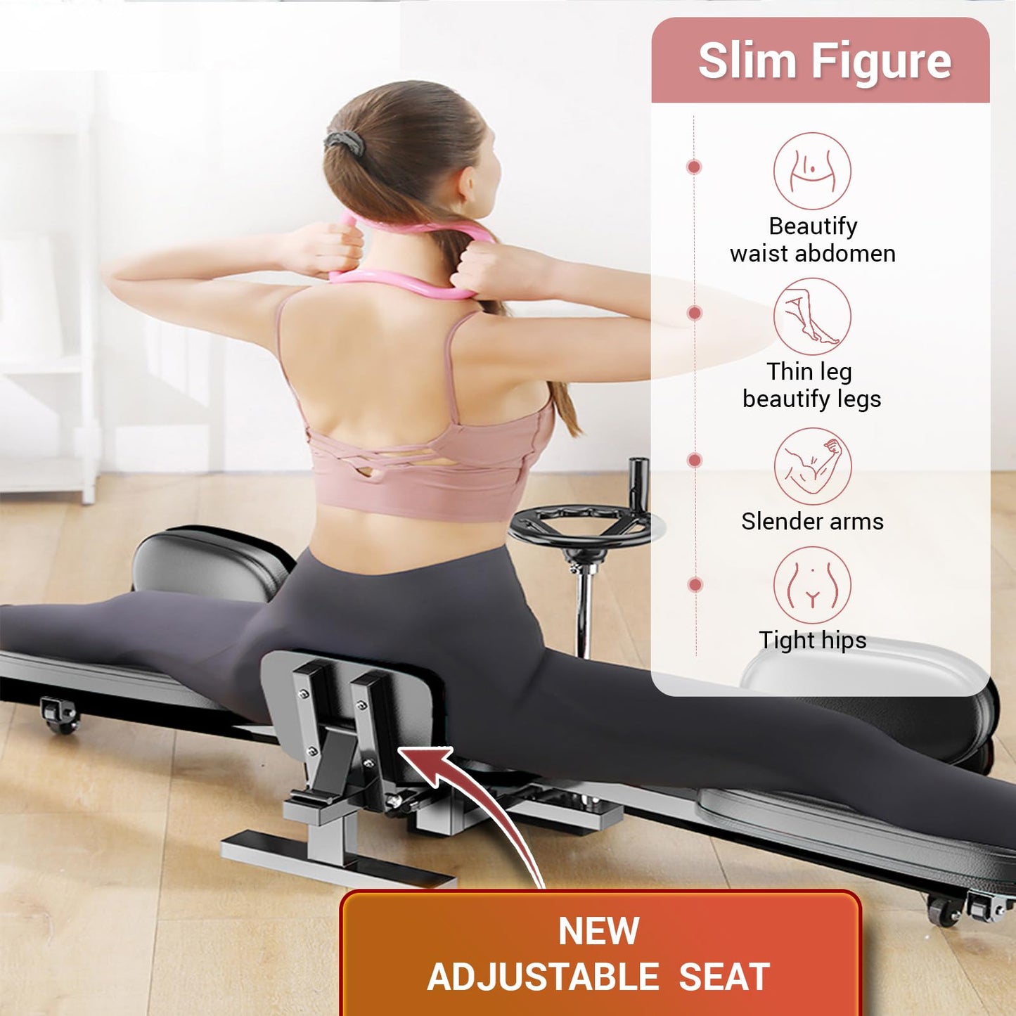 Hip Stretching Machine by Flex Bench – Improve Flexibility,Mobility and Reduce Hip Pain, Leg Stretcher - Flexibility for Yoga,Dance and Gymnastics Thighs,Glutes, Upgraded Model - New Adjustable Seat.