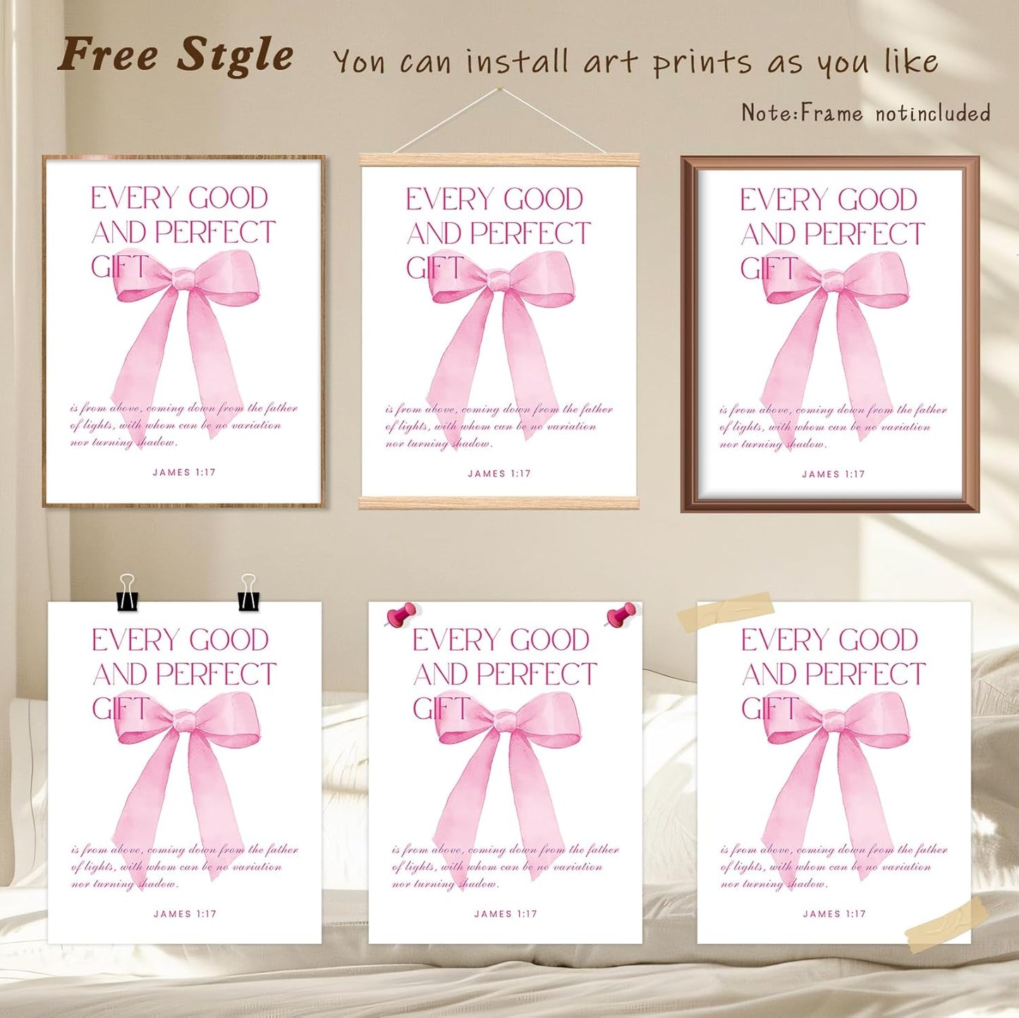 Shescrzionu 4 PCS Coquette Room Decor - Pink Bow Aesthetic Wall Art for College Girls | 10x8 Inch Set