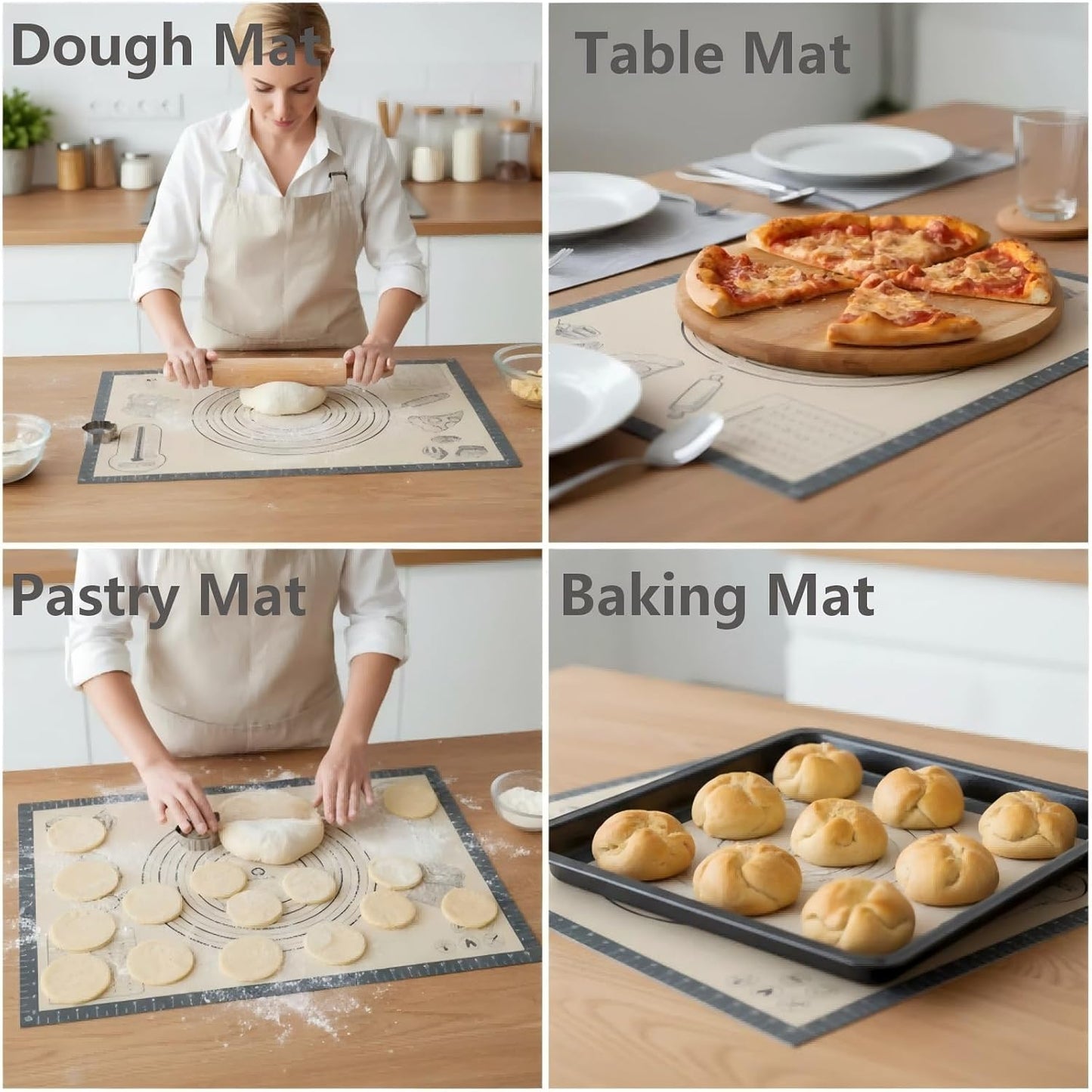 Skiennix Silicone Baking Pastry Dough Mat - 28x20 Inch Nonstick Rolling Sheet for Cookies & Bread