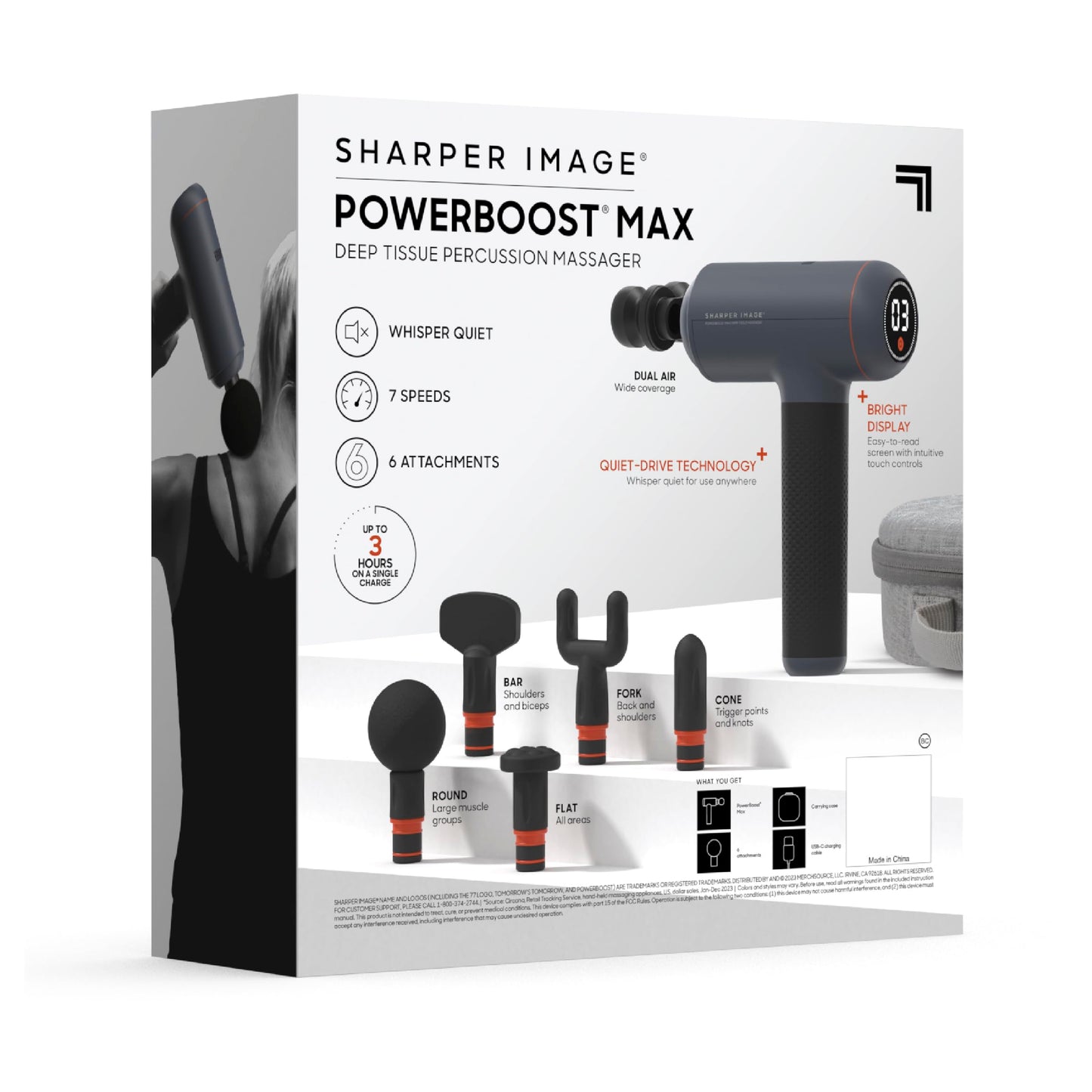Sharper Image PowerBoost Max Massage Gun | Anti-Stall Deep Tissue Percussion Massager | 7 Speeds | Workout Muscle Recovery | Pain Relief | Back Shoulder Massager | Massage Tool | Gifts for Men Women
