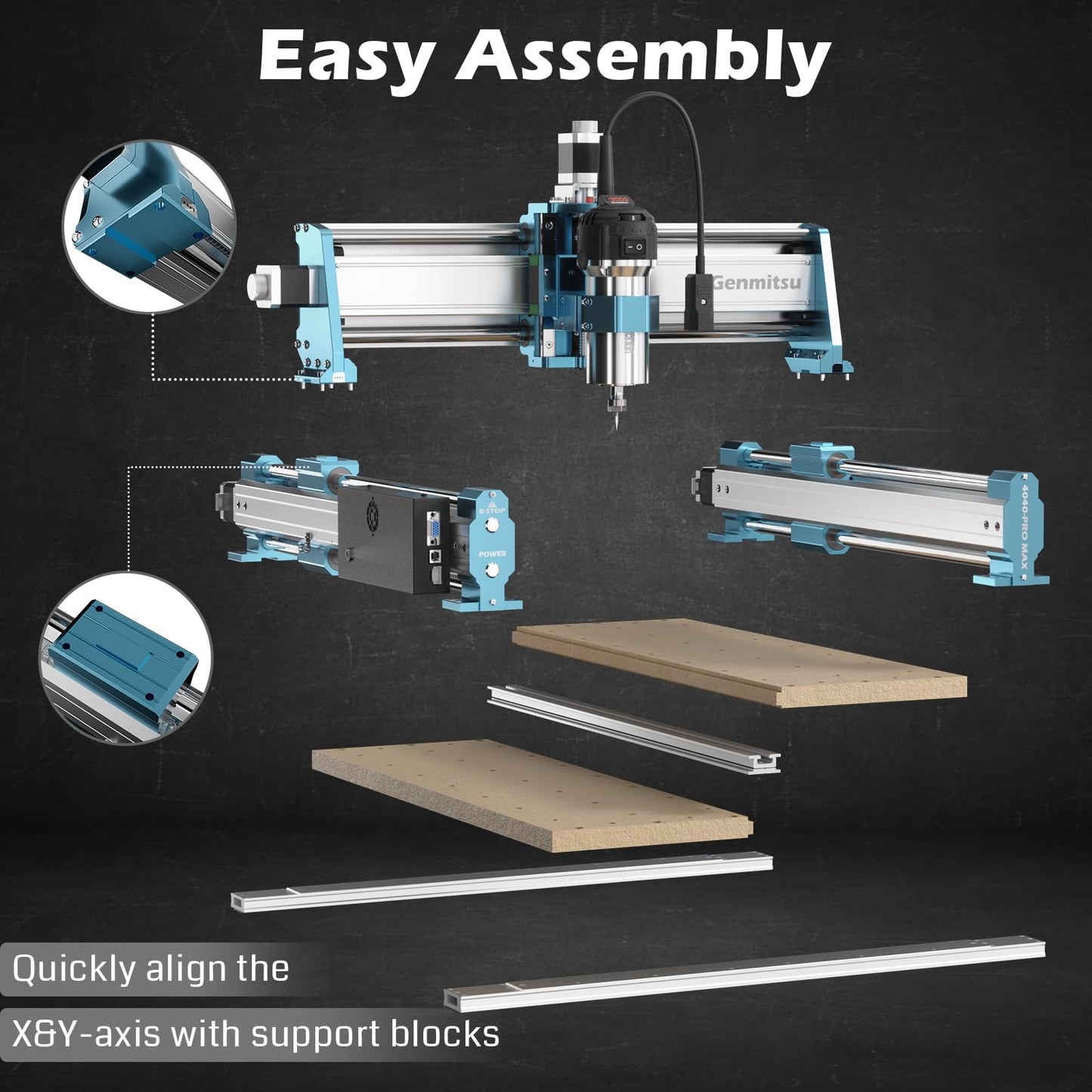 Genmitsu CNC Router Machine 4040-PRO MAX with 710W Trimmer CNC Router & Linear Rail Driven, 3 Axis Engraving Machine for Wood Metal Acrylic Cutting Milling, GRBL Control, Work Area 410 x 405 x 77mm
