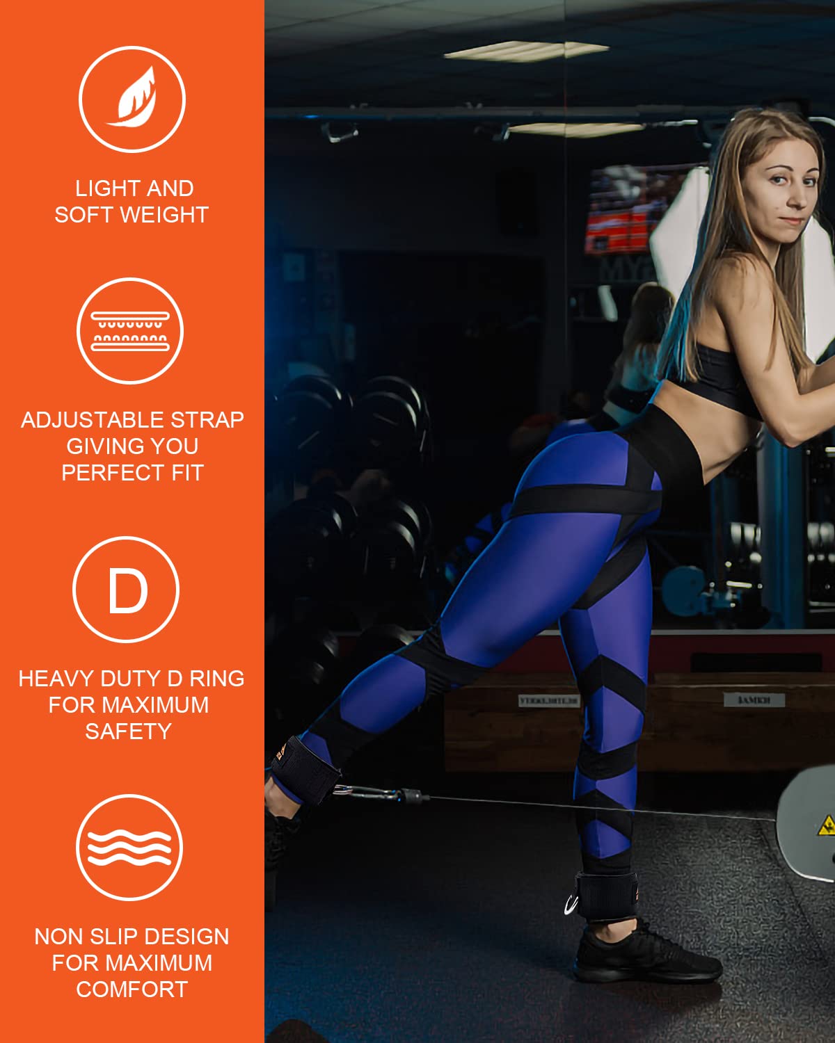 ATENTO 2 Pairs Ankle Strap for Cable Machine, Comfortable Padded Ankle Wrist Cuffs for Kickbacks, Glutes Workout & Lower Body Exercises, Adjustable & Breathable Ankle Straps for Women & Men (Black)