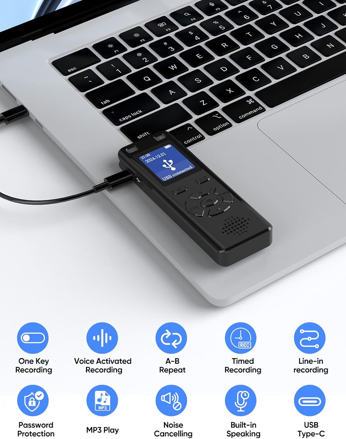 DGFAN 128GB 9280 MP3 Voice Recorder - Hours Voice Activated Recorder Device with Playback, Noise Reduction, Player