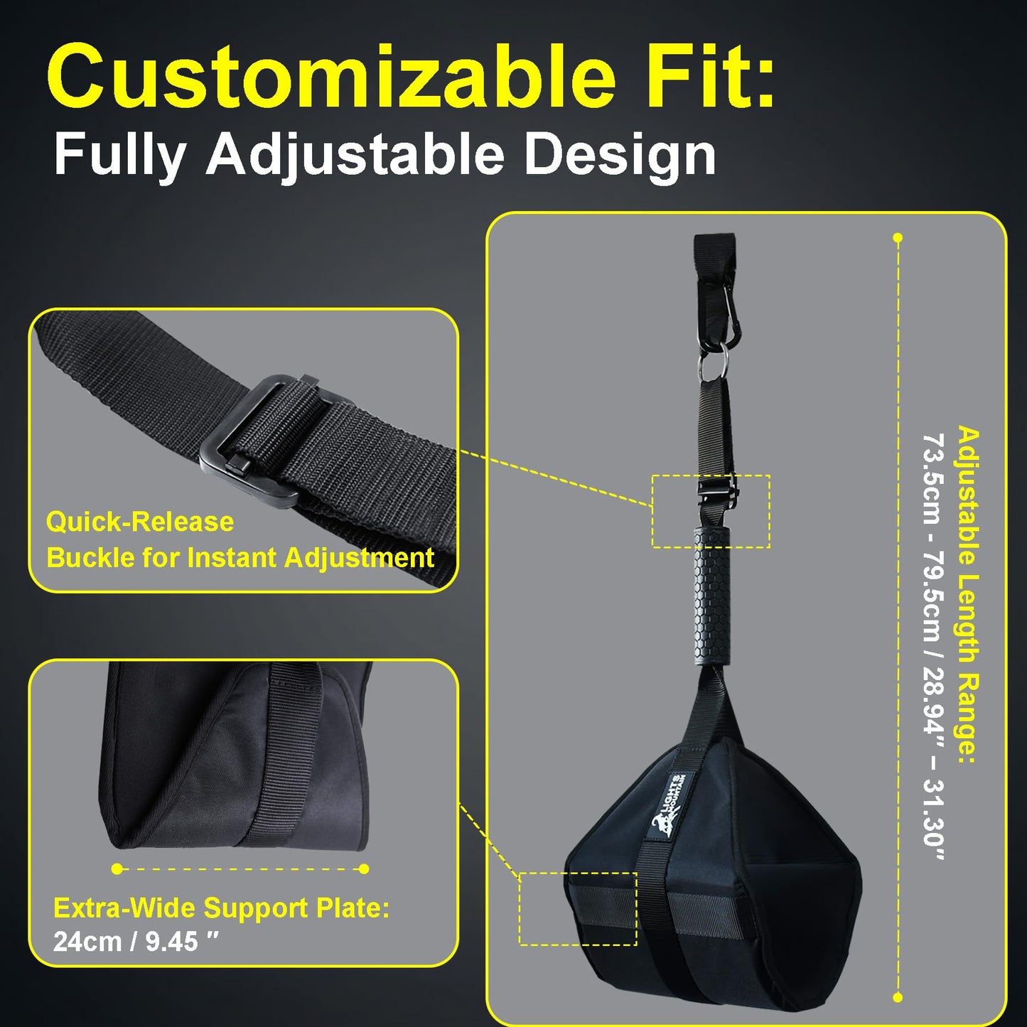 Lights Mountain Heavy-Duty Hanging Ab Straps for Pull-Up Bar, Support for Tall Athletes, Thick Padded Arm Cradle for Core Strength & Ab Training,Compatible with Pull-Up Bars & Cable Machines