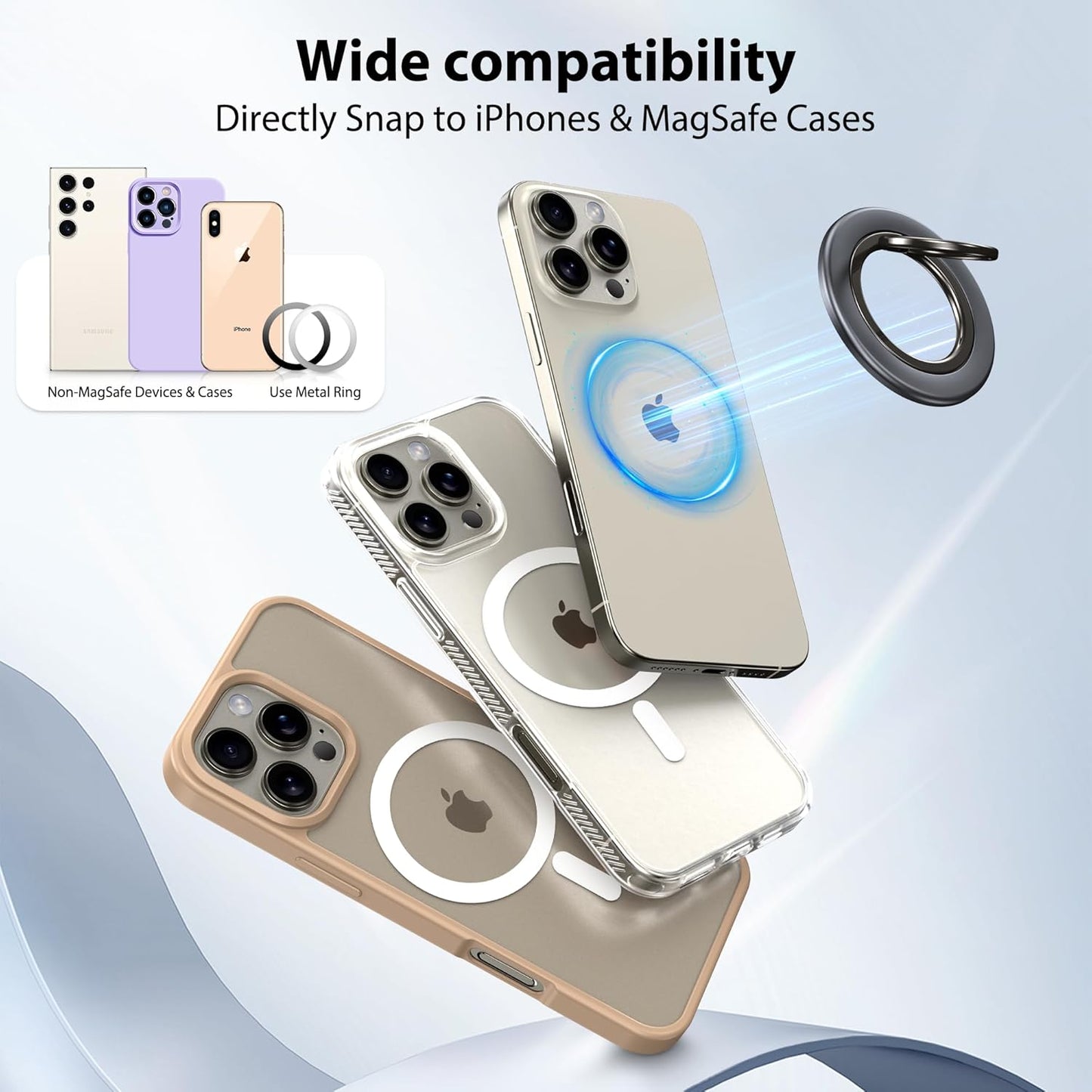 CreaDream 2PC 360 16 15 14 13 Magnetic Phone Ring Holder for MagSafe, Rotation Magnet Cell Phone Finger Ring Grip