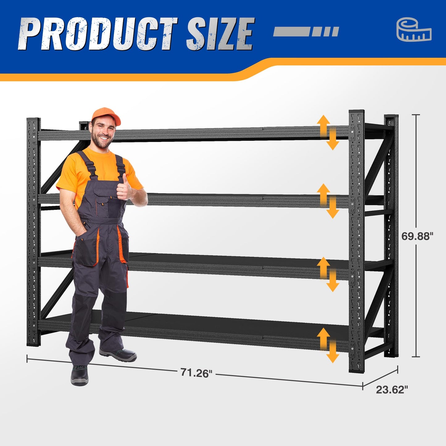 BYNSOE 71" W Garage Shelving Storage Shelves 5000LBS Metal Heavy Duty Garage Shelves Units Adjustable Storage Shelves for Industrial, Factory,71" W X 24" D X 69" H
