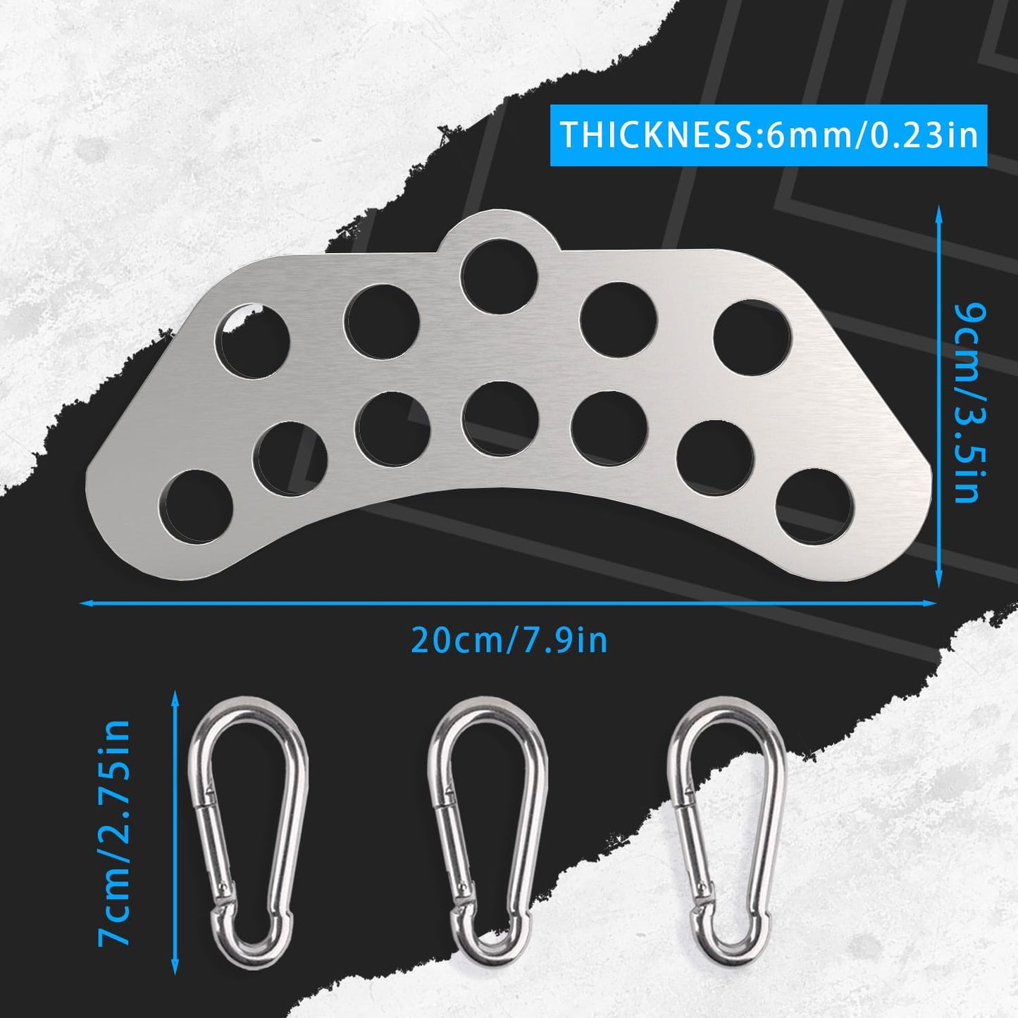 Lights Mountain Double to Single Adaptor Plate for Cable Pulley Machines, Durable Solid Stainless Steel with 3 Carabiners, Suitable for Dual Cable Machines LAT Pulldown, Shoulder & Biceps Exercises
