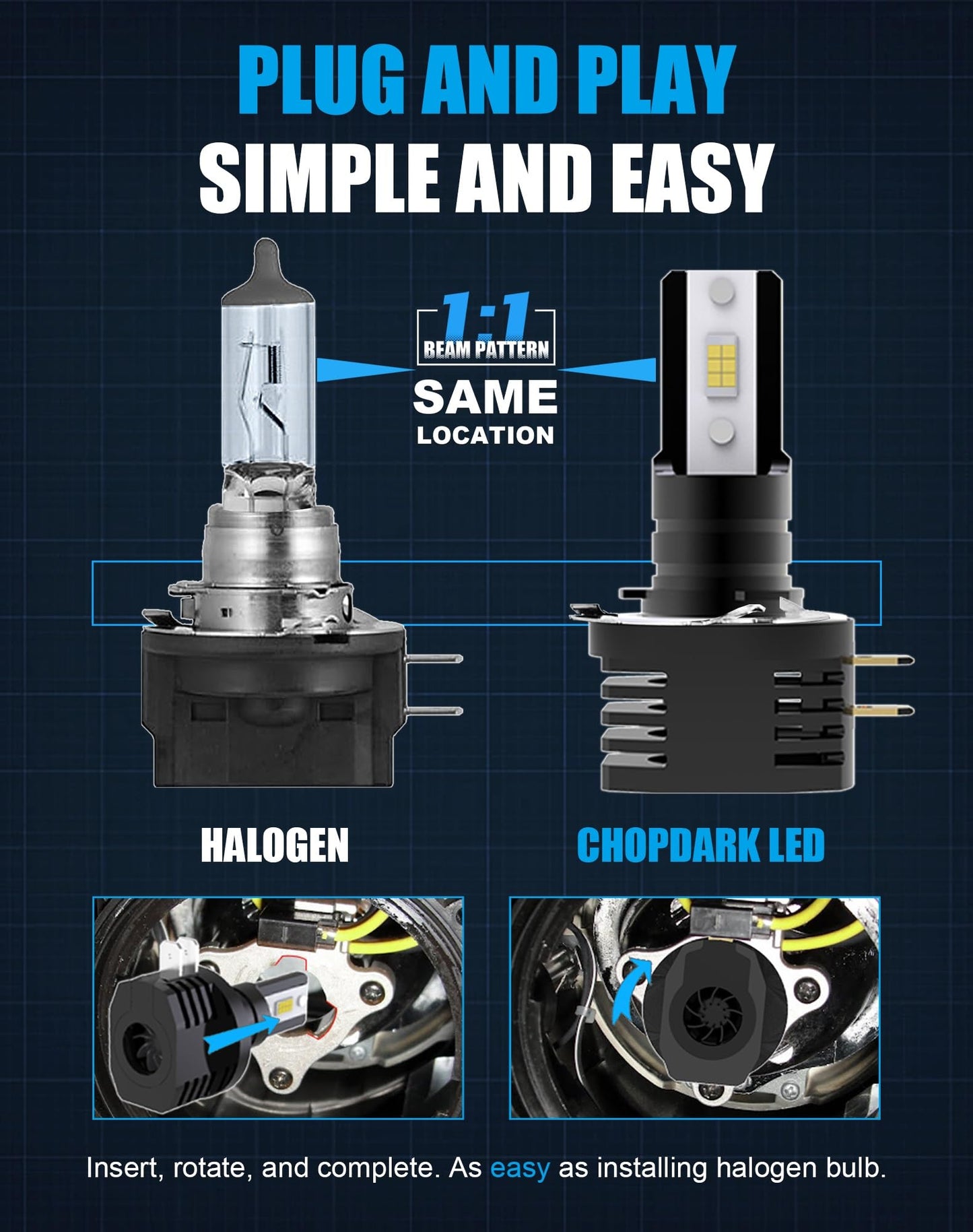 CHOPDARK H11B LED Bulbs 50W 20000Lm White Light Plug and Play for Kia Hyundai H11B/H8B/H9B