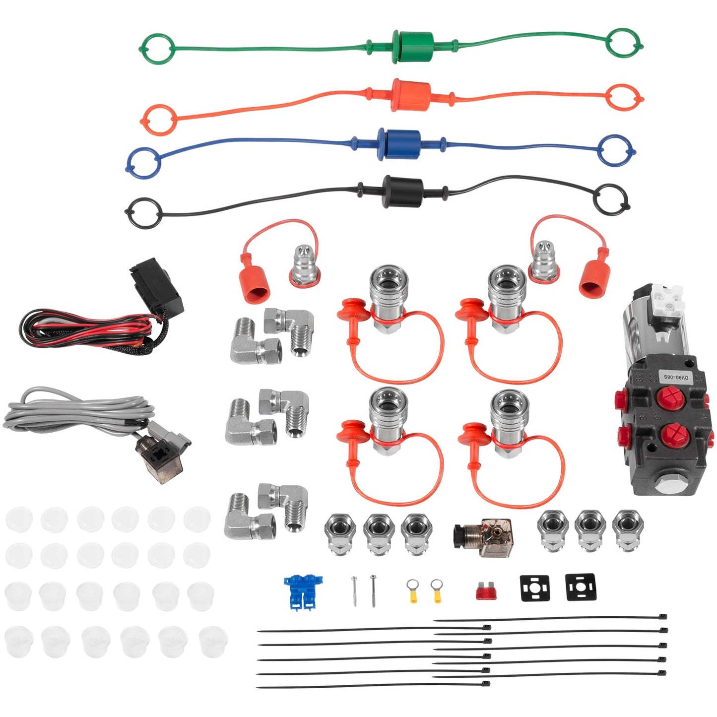 24 GPM Hydraulic Multiplier Diverter Selector Solenoid Valve, 6 Port, 3625 Max PSI, 12VDC, with Switch, Extension Harness, Ag Coupler Adapters For Most Tractors, Up To 3 Additional Functions