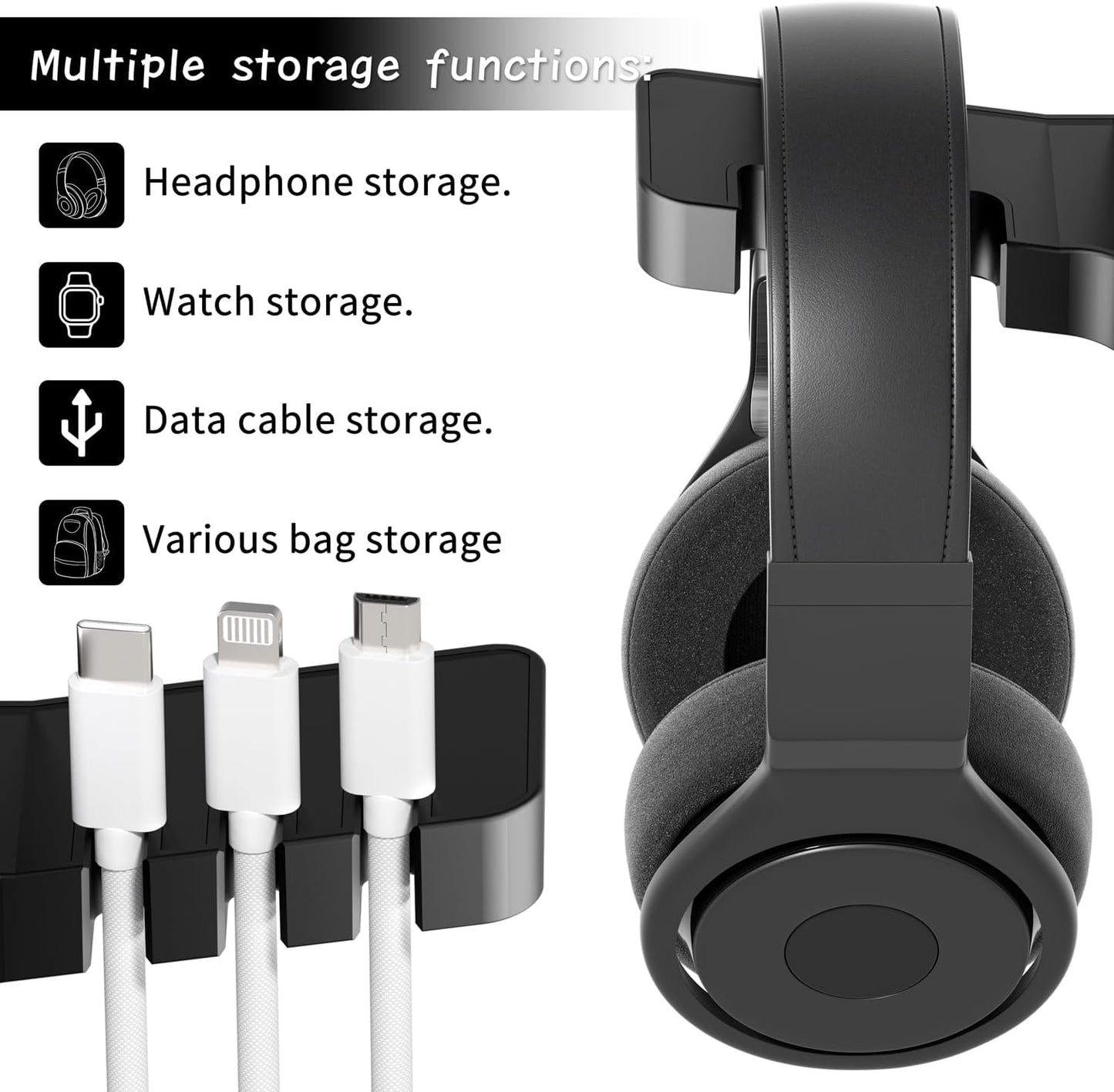 cozoo Headset 3 Headphone Stand with USB Charger Under Desk Holder Mount USB Charging Station,iWatch Stand Watch Dock