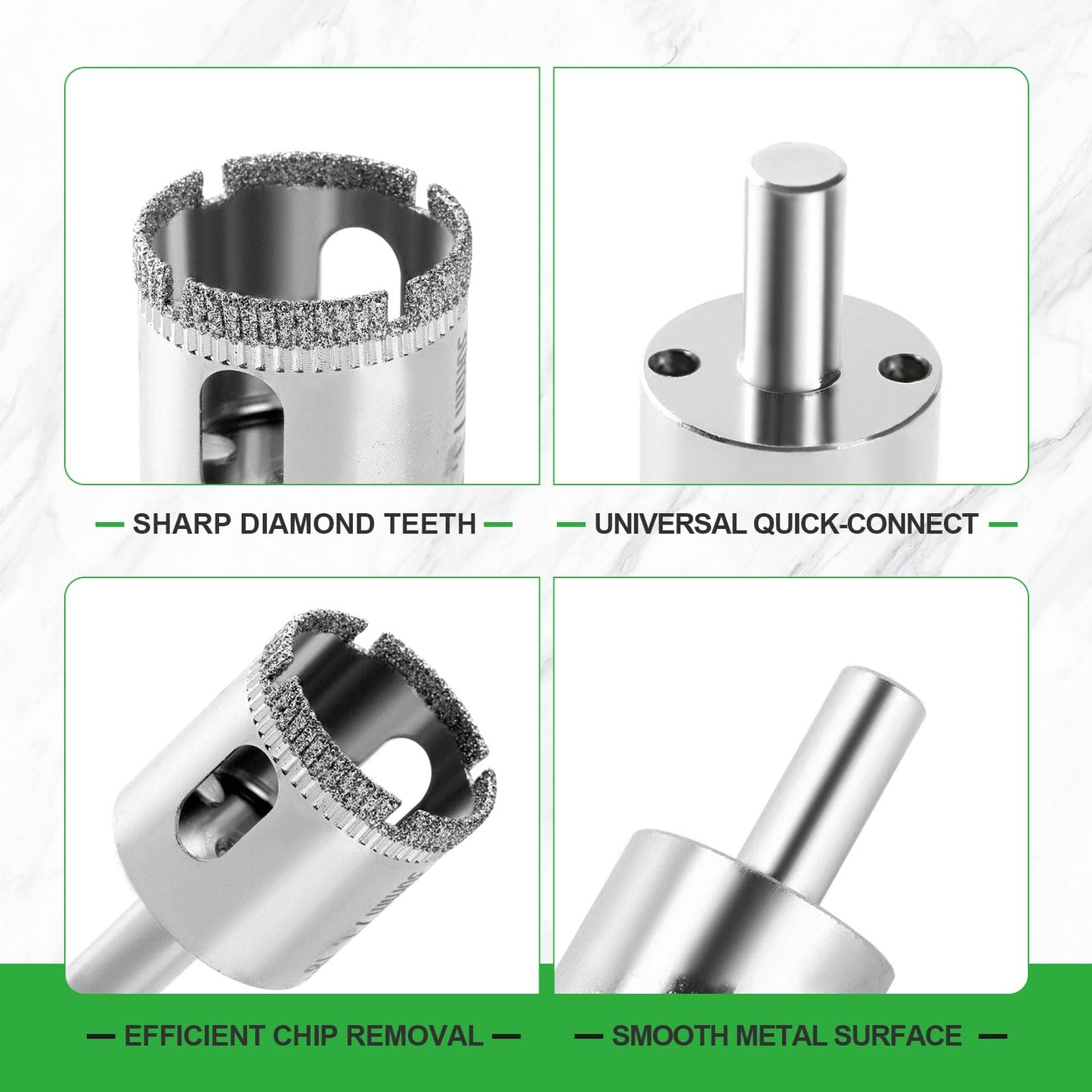 Diamond Hole Saw Kit, 18 PCS Tile Hole Saw Kit with Double Suction Cup Guide, 6-50 mm Dry/Wet Drill Bits Set for Ceramic, Glass, Porcelain, Marble, Granite