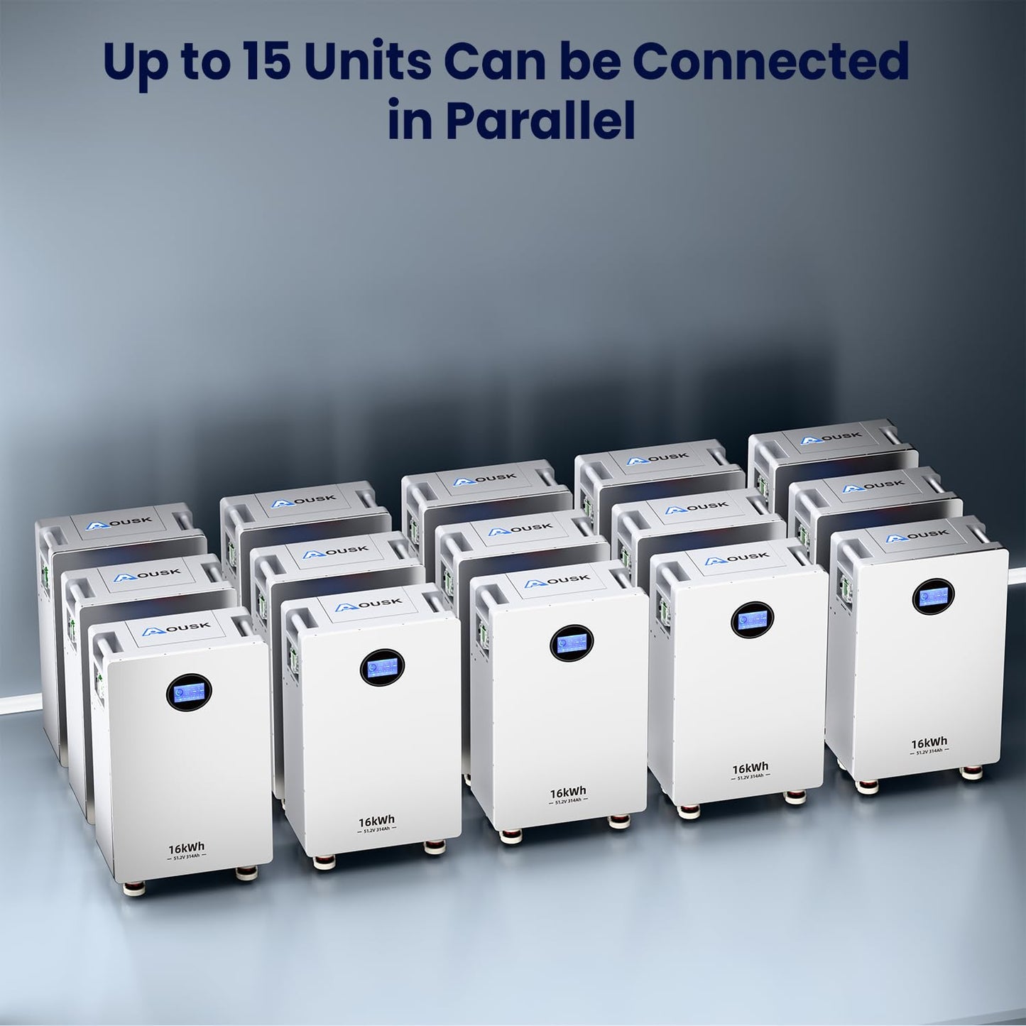 AOUSK 48V 314Ah Lifepo4 16.07kWh Lithium Battery, Build in 200A BMS High Capacity Energy Storage with Breakers, LCD Touchscreen, RS485/CAN/RS232, Ideal for Home Backup, Off-Grid, Solar System