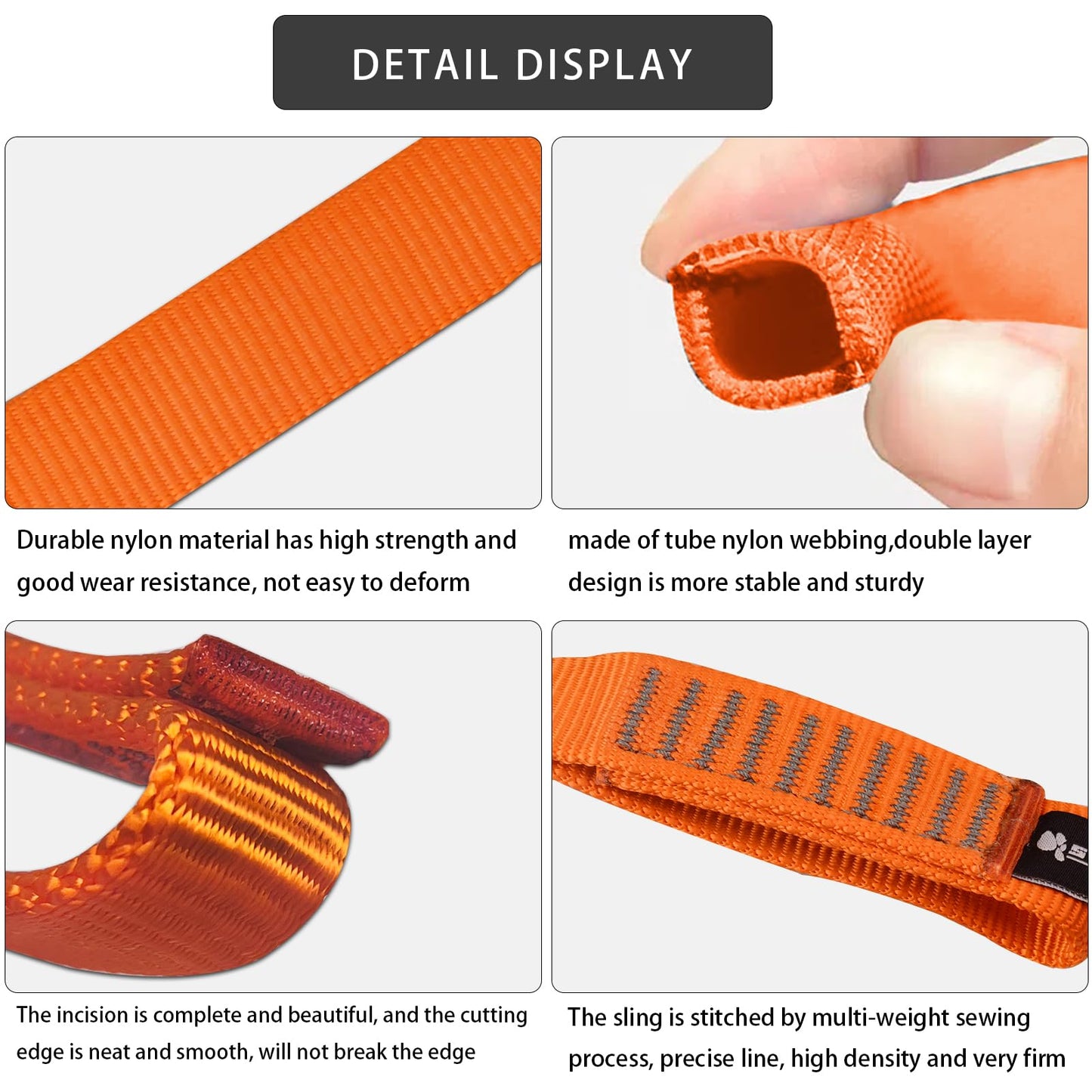 S.E.PEAK 16mm Nylon Straps, 23KN/5171 lbs, EN566 Rock Tubular Webbing for Tree Work, Positioning, Rigging, Ziplining, Anchoring,Hanging, Stretching, 1pc,24inch,Orange