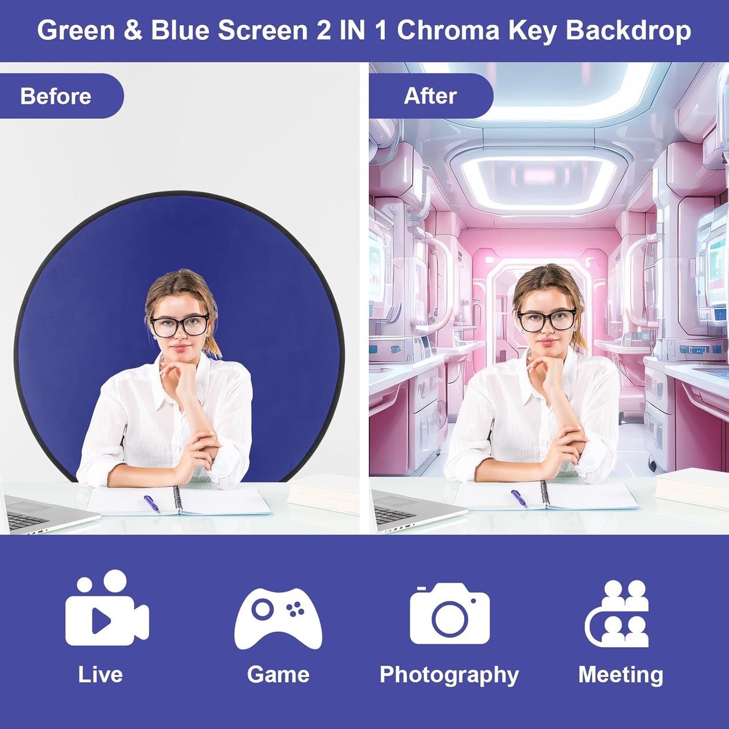 Cosmos 1 43 110 cm Pc Blue Screen Backdrop in / Diameter Foldable Portable Photography Background Green Screen Chroma