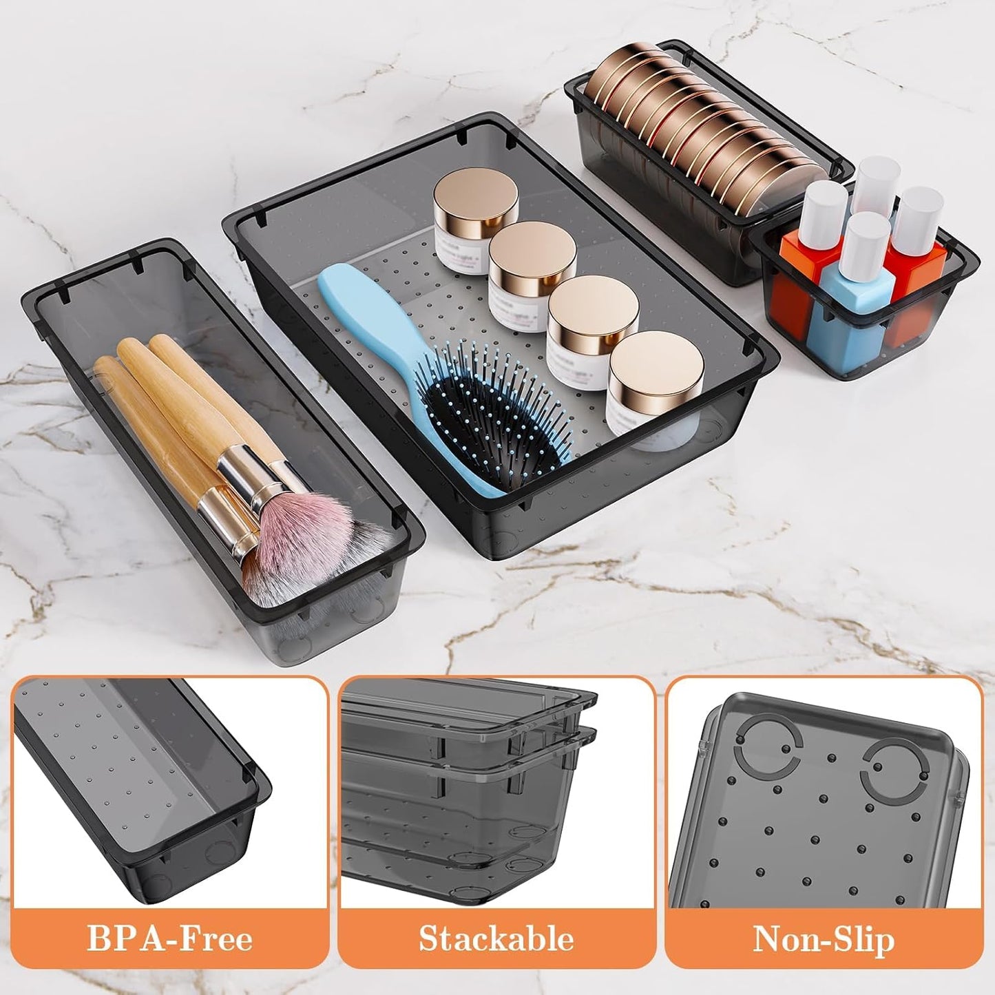 SpaceHacks 25 PCS Plastic Drawer Organizer Set - Versatile Tool Trays & Storage Bins for Makeup, Jewelry, Gadgets | Clear & Black