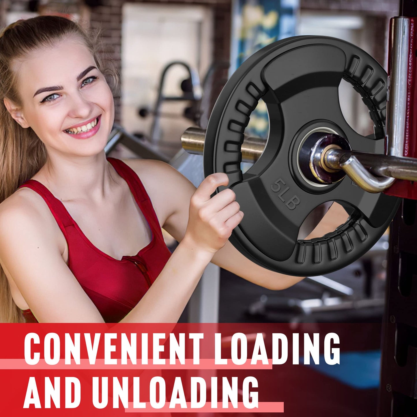 Holleyweb Weight Plates Olympic Rubber Grip Plates 2-Inch Cast Iron Grip Plates Bumper Plates for Strength Training, Weightlifting, Crossfit Weights for Home Gym (A-YD07001)