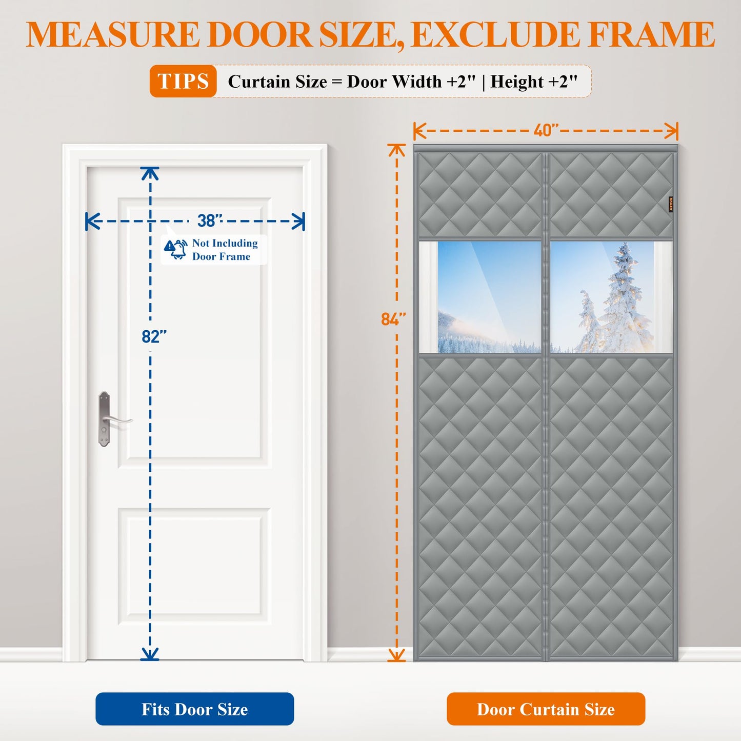 MAGZO Magnetic Thermal Insulated Door Curtain with Perspective Window, 38" x 82", Oxford Filled with Thicken Cotton, Insulation Cover Blanket for Winter/Extra-Wide ‌Entry‌ Door, Keep Cold Out, Grey