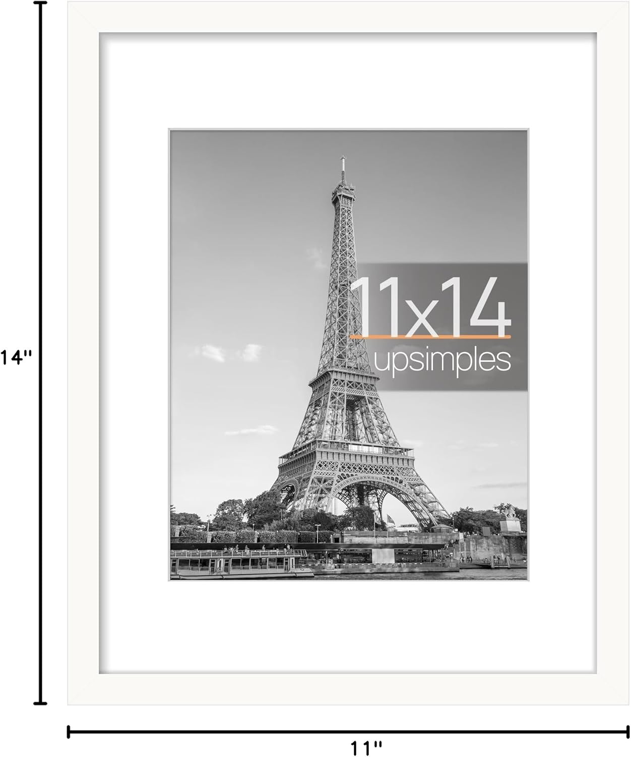 Upsimples 11x14 Picture Frame - Versatile Display for 8x10 Photos with Mat or 11x14 Without Mat | White, 1 Pack