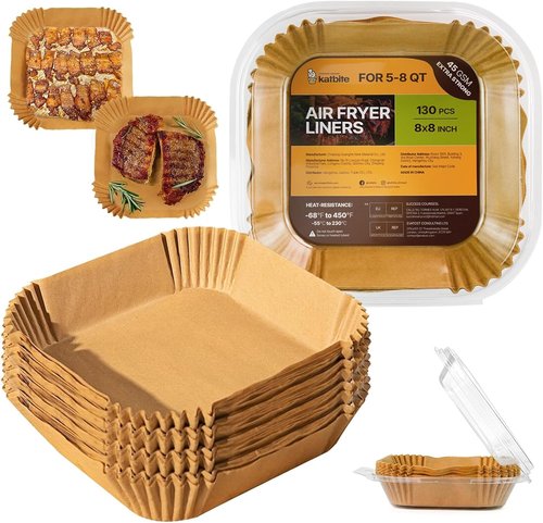 Katbite Air Fryer Liners - 8-Inch Square Non-Stick Parchment Paper for Easy Cleanup | 130 Pcs