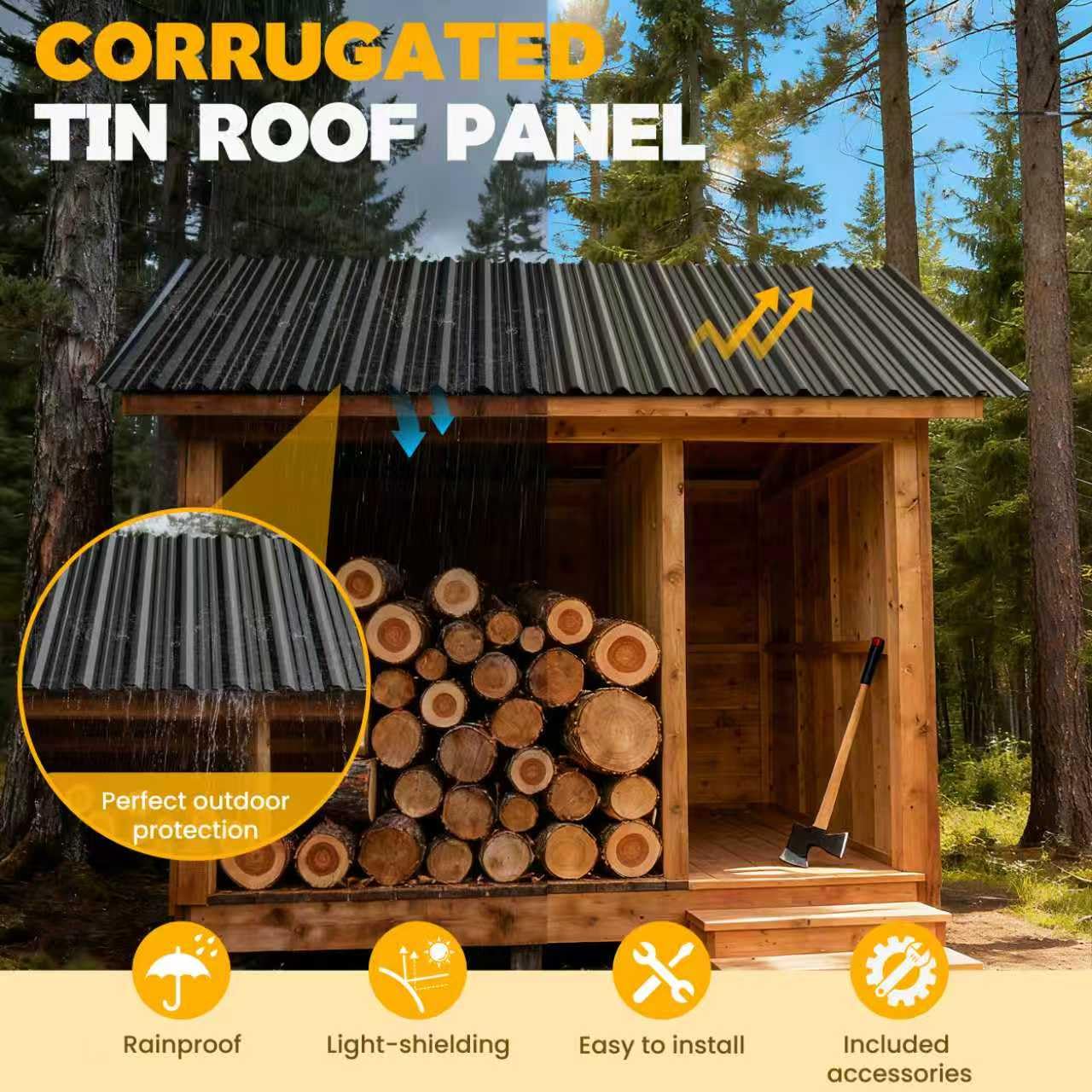 BOBIBAN 10 pcs Metal Roofing Panels - Corrugated Galvanized Roof Panels L45.28x W17.72 Inch, Waterproof Tin Roof Sheets for Garages,Sheds, Stables and Mobile Homes, Includes Screws(Grey,L45.28''-10)