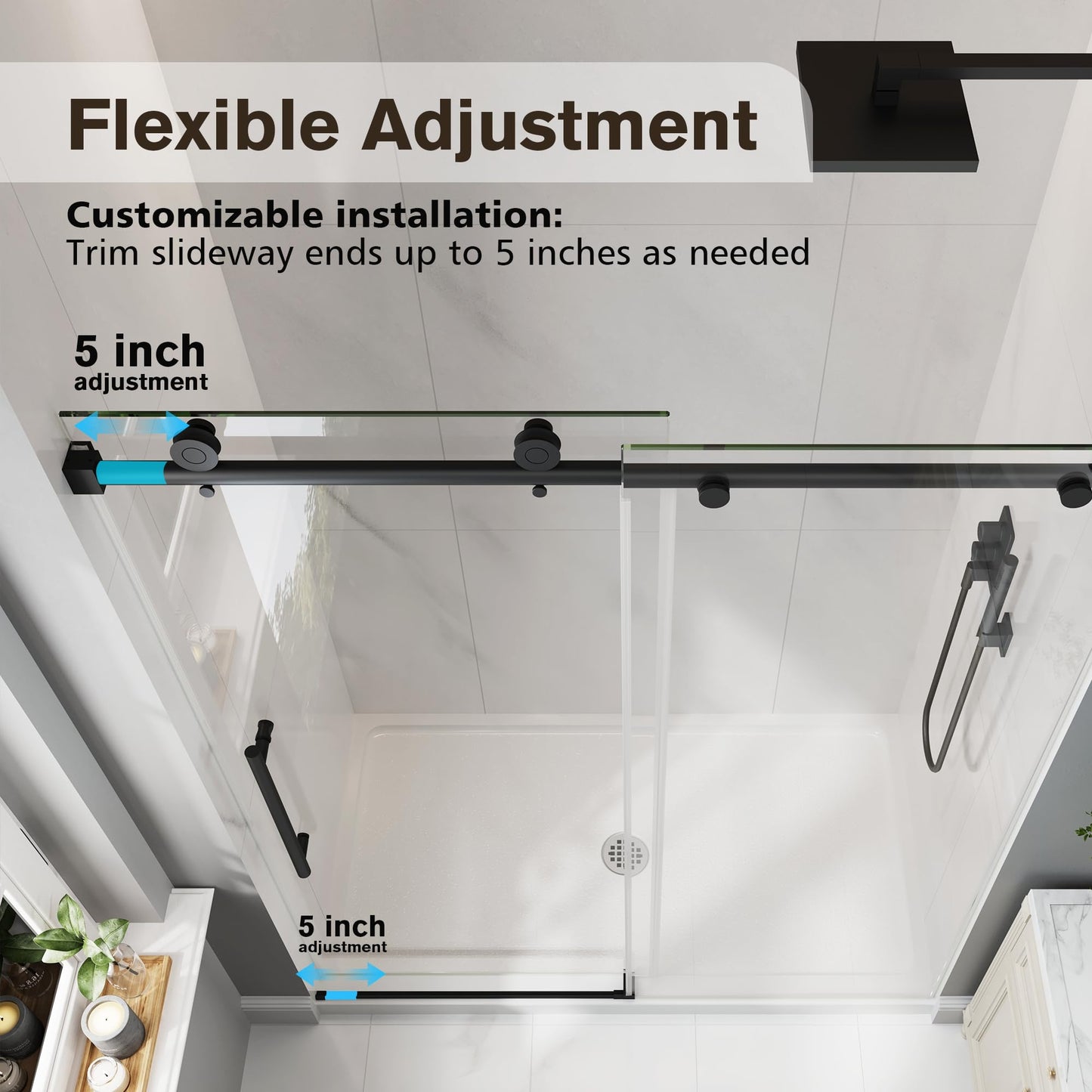 EASYWORC Frameless Glass Shower Door, 49-54" W x 76" H Sliding Frameless Shower Door, 1/4''(6mm) SGCC Tempered Glass,Explosion-Proof Film Nano Coating,Stainless Steel Hardware, Matte Black
