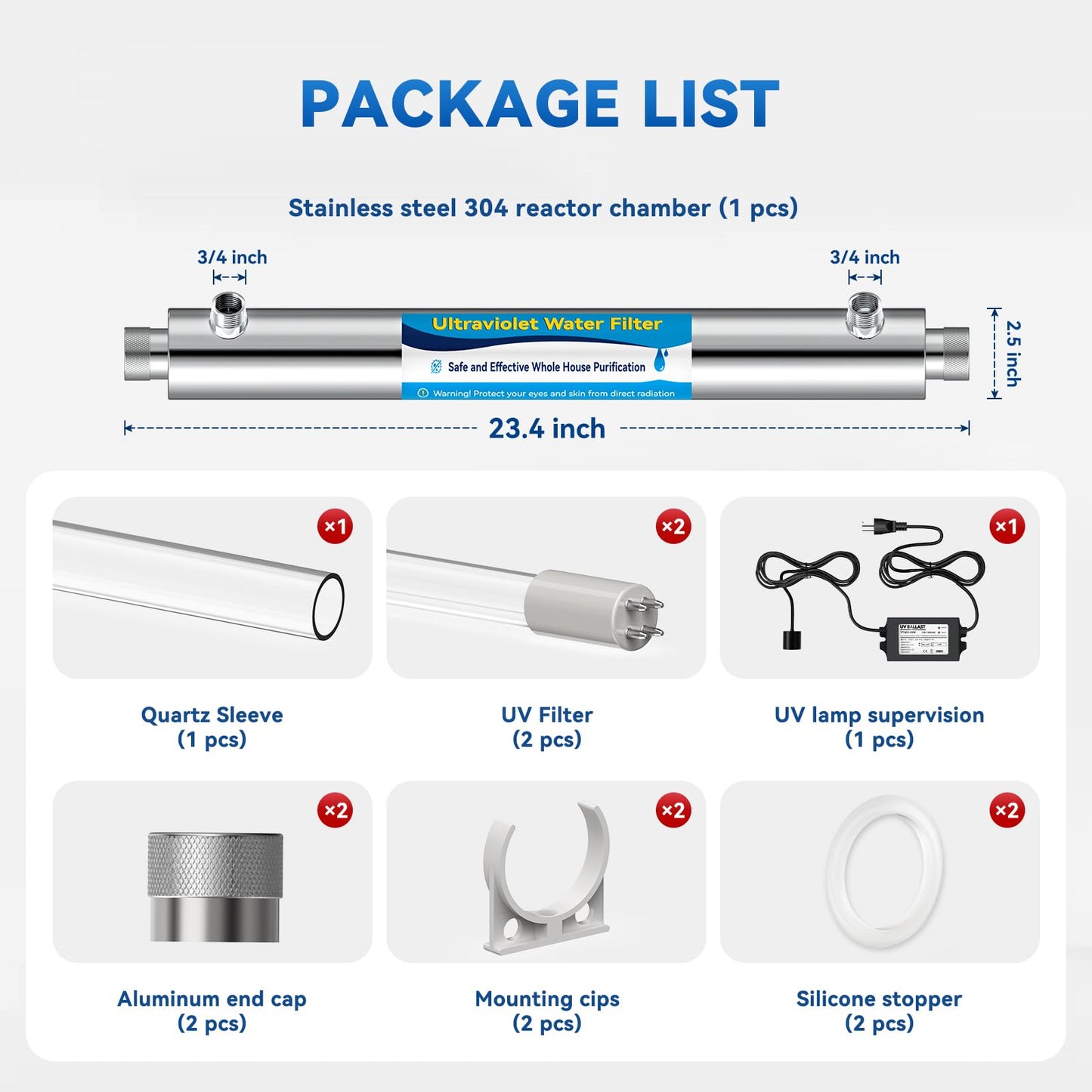 UV Water Filter Whole House, 55W 120V Water Purifier Filter System for Whole House Water Purification, 12GPM, 3/4" MNPT Inlet/Outlet for Purity, +1 Extra Bulb