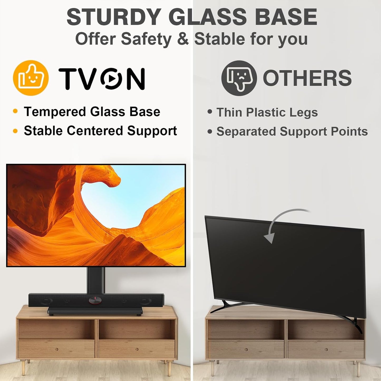 TVON 20-43 inch 4 88 Lbs, 200x200mm Universal TV Stand Base, Swivel Table Top TV Stand for TVs/Monitors with Level