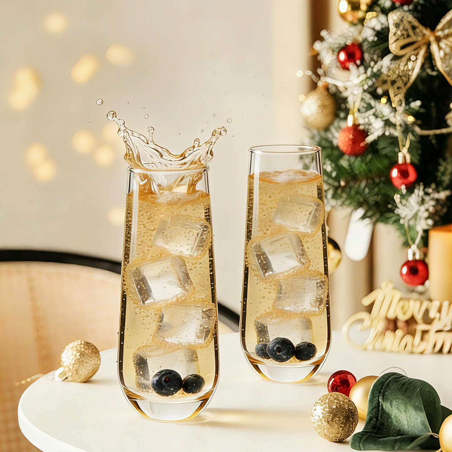 Ufrount Stemless Champagne Flutes Set of 16, 9.5 oz Champagne Glasses, Multi-purpose Mimosa Glasses for Prosecco, Cocktail, Water, Weddings, Bar and Parties