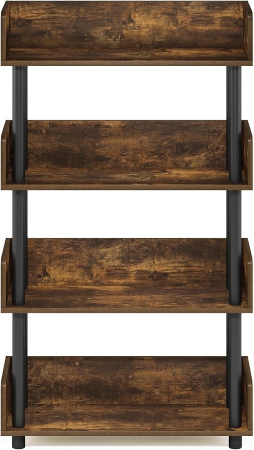 Furinno Turn-N-Tube 4-Tier Display Rack - Toolless Assembly, Amber Pine & Black Finish