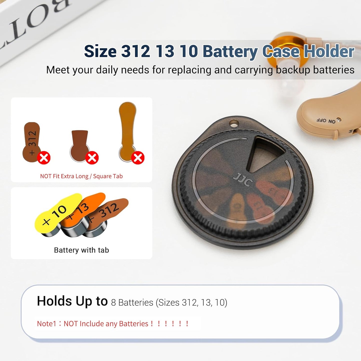 Kiorafoto LR41 312 8x Size312 A312 P312 312A PR41 P13 P10 LR41 AG3 Rotatable Size Hearing Aid Battery Case,Slim